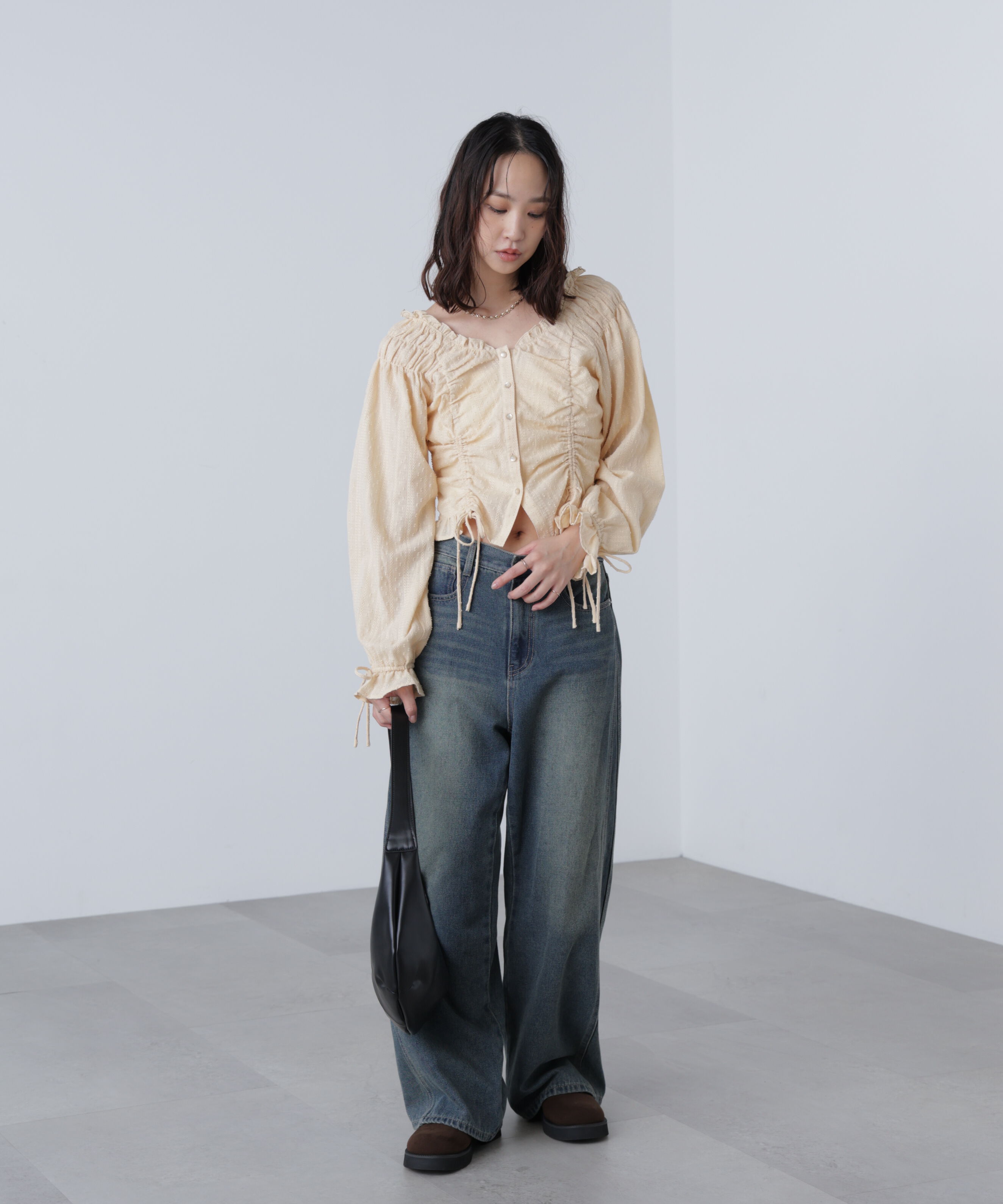  「ドロストリボン長袖ブラウス」|シャツ・ブラウス|