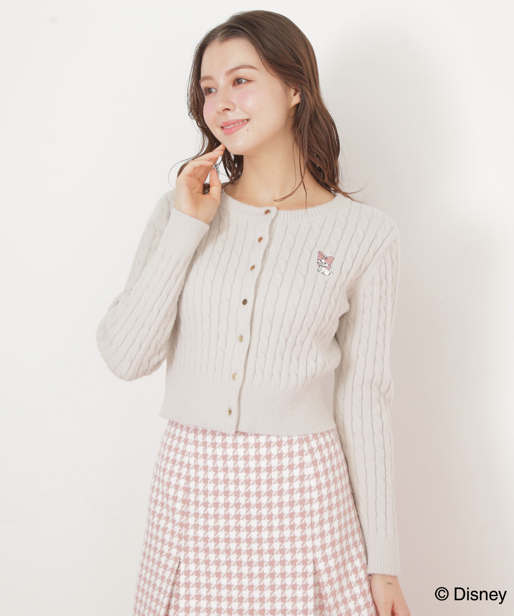  「Disney Marie/シャギーケーブルカーディガン」|ニット・セーター|