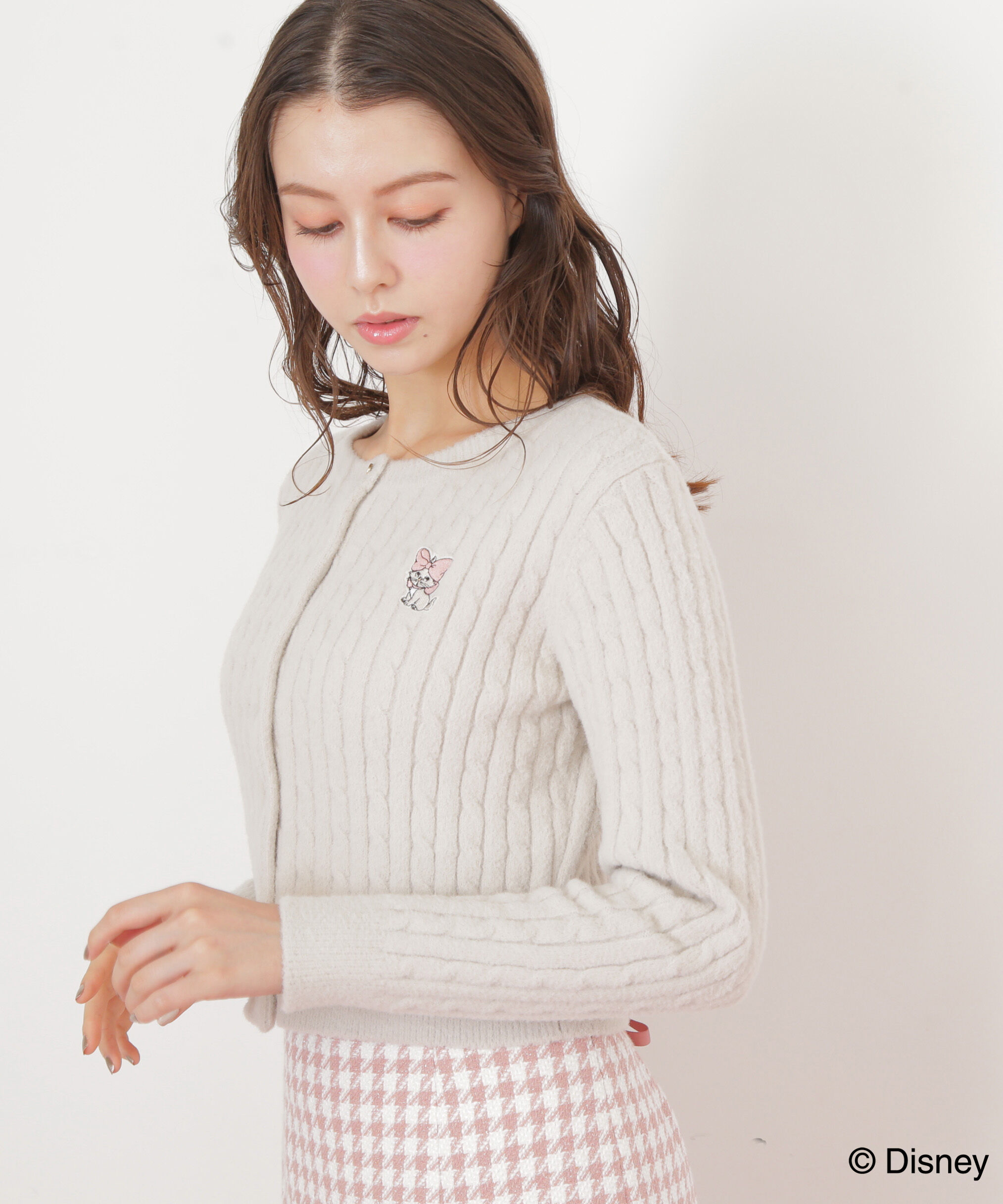  「Disney Marie/シャギーケーブルカーディガン」|ニット・セーター|