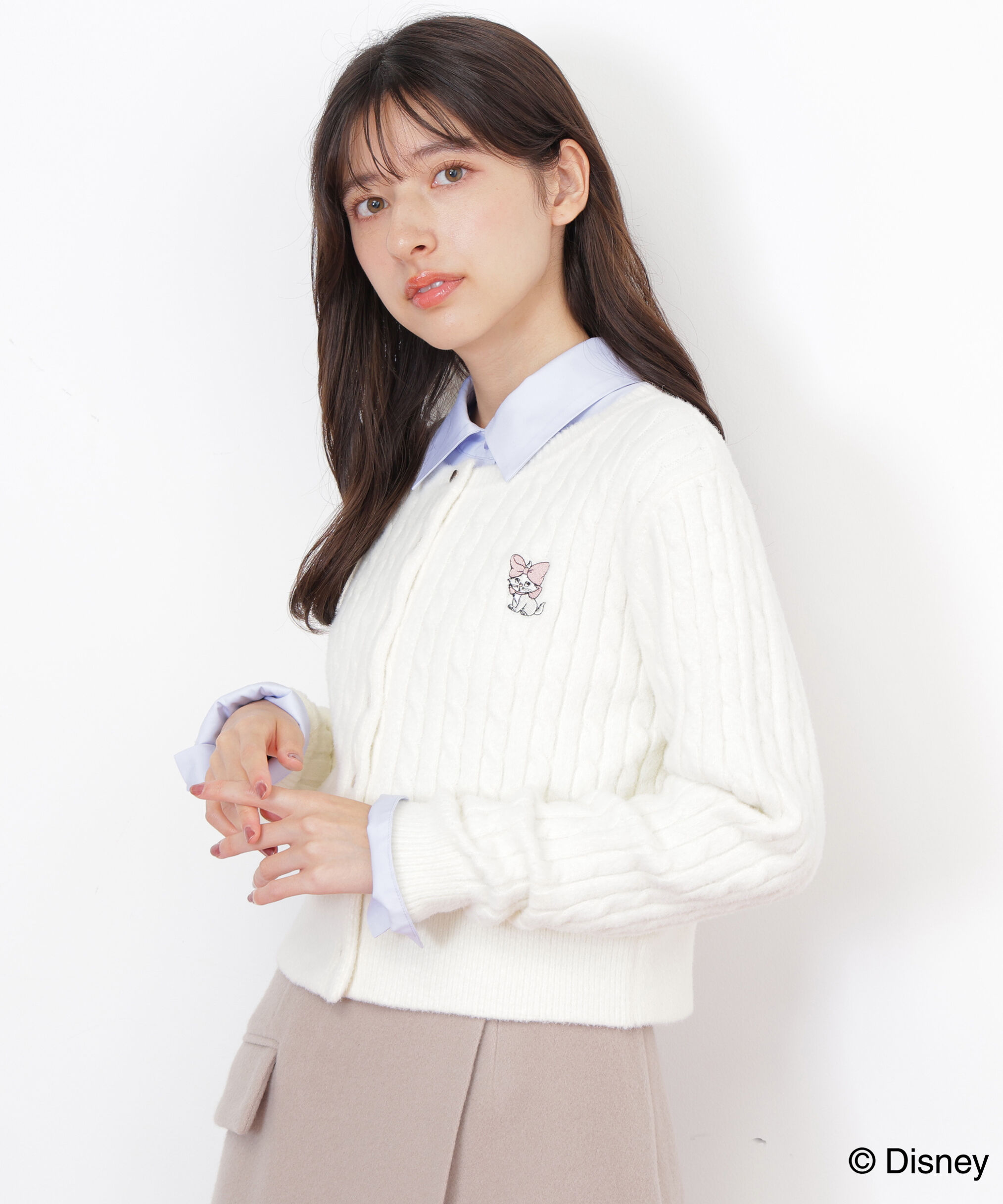  「Disney Marie/シャギーケーブルカーディガン」|ニット・セーター|