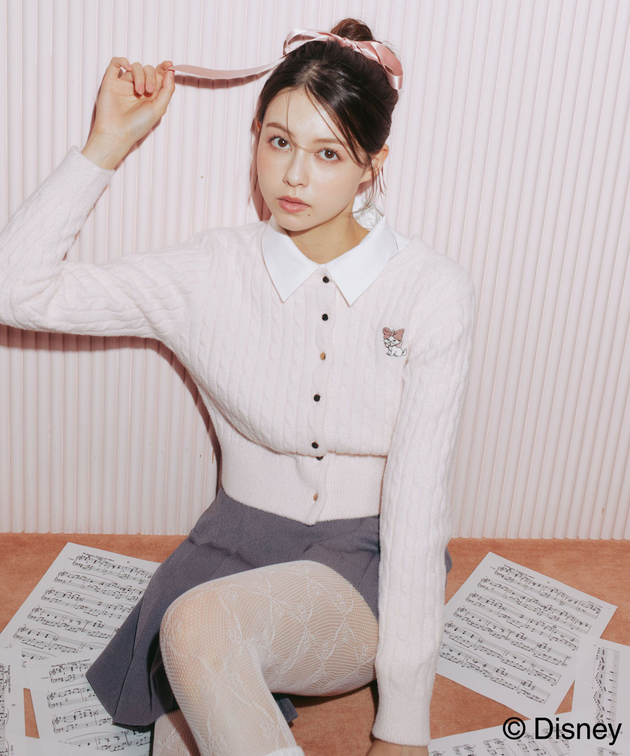  「Disney Marie/シャギーケーブルカーディガン」|ニット・セーター|ピンク