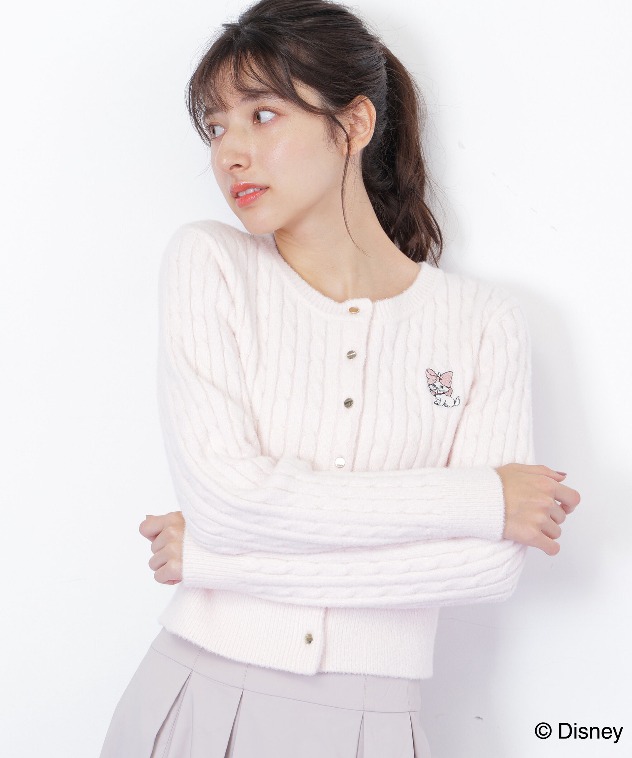  「Disney Marie/シャギーケーブルカーディガン」|ニット・セーター|