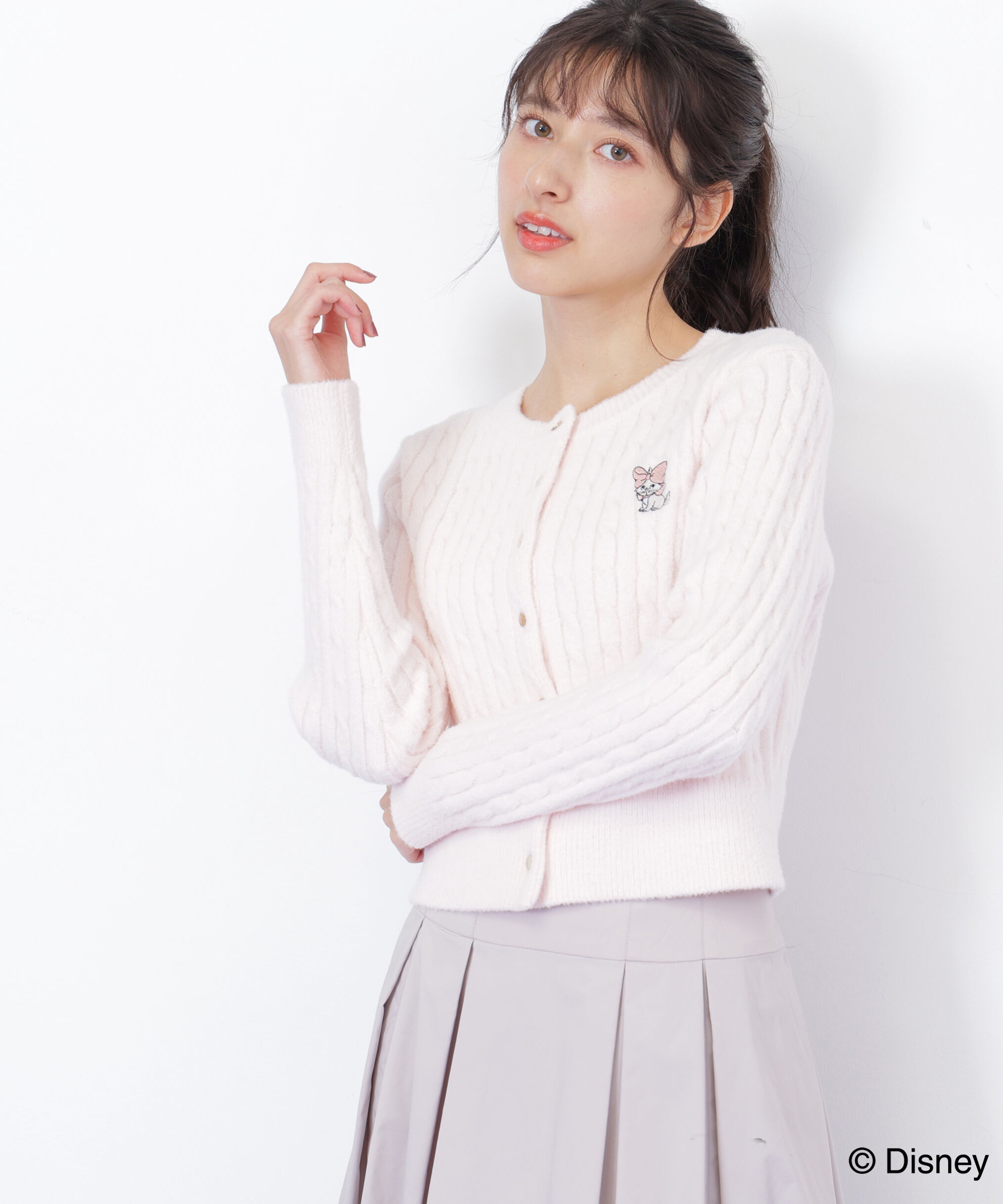  「Disney Marie/シャギーケーブルカーディガン」|ニット・セーター|