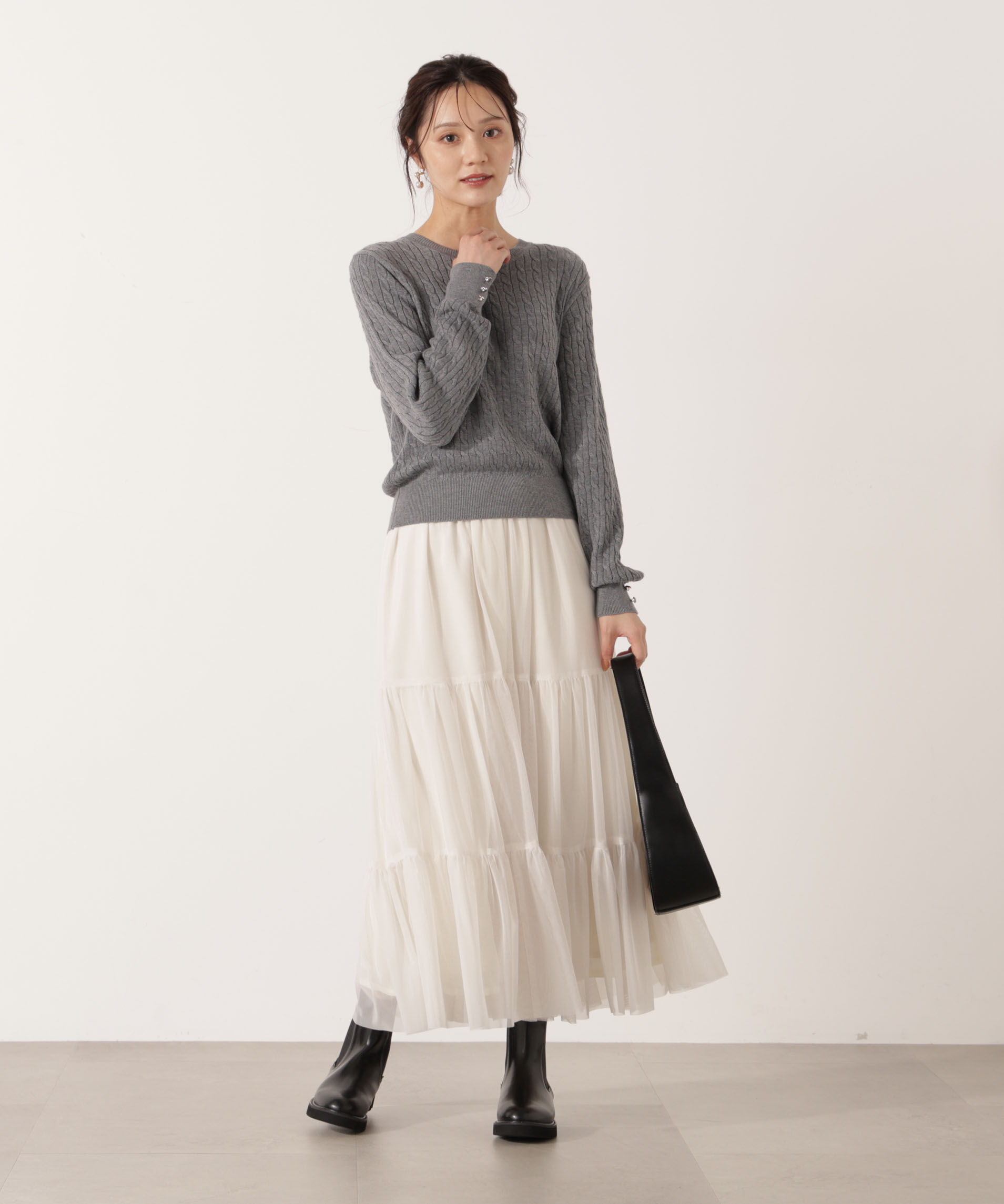 PROPORTION BODY DRESSING「＜ハンドウォッシャブル＞袖釦ミニケーブルニット」|ニット・セーター|