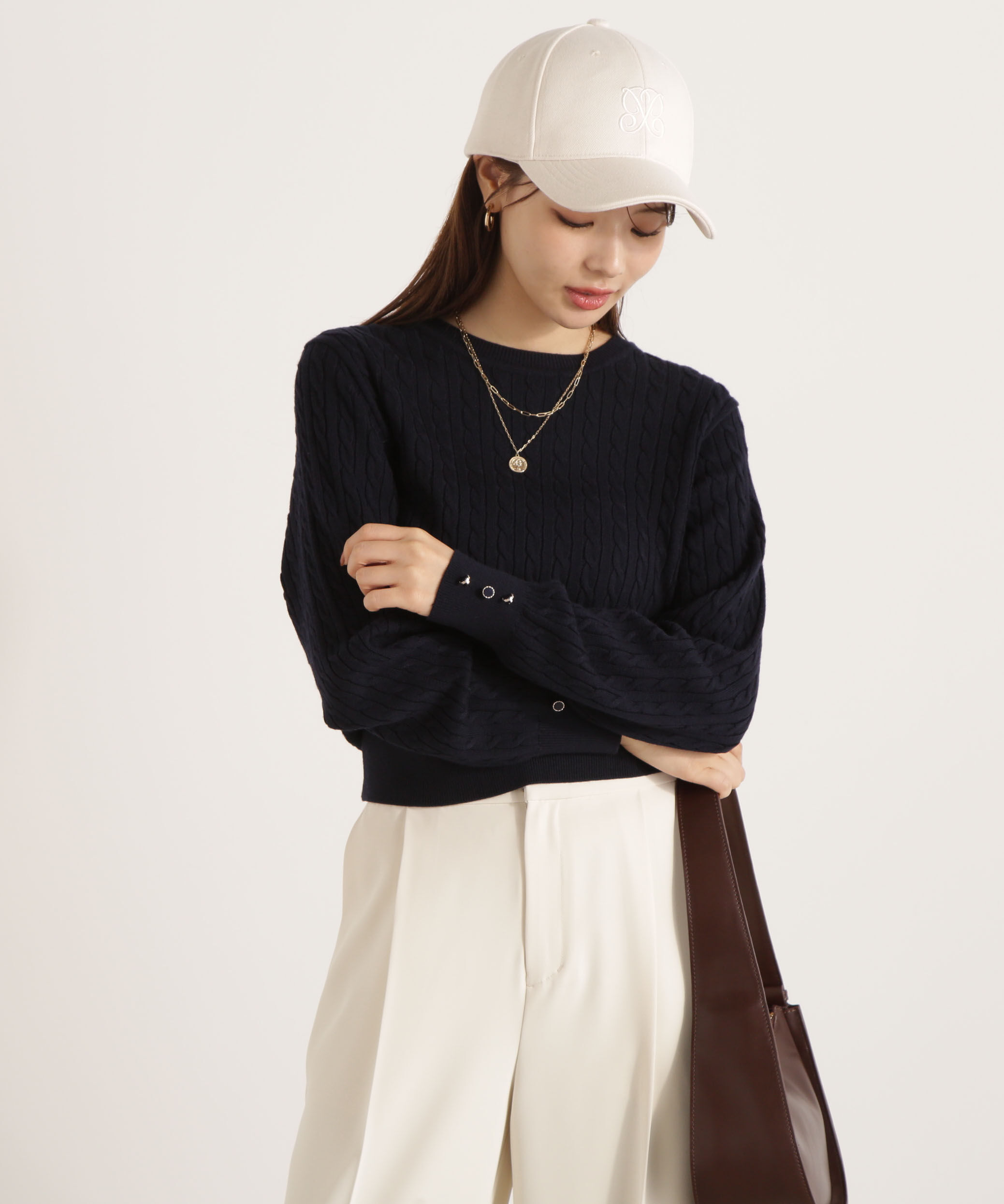 PROPORTION BODY DRESSING「＜ハンドウォッシャブル＞袖釦ミニケーブルニット」|ニット・セーター|