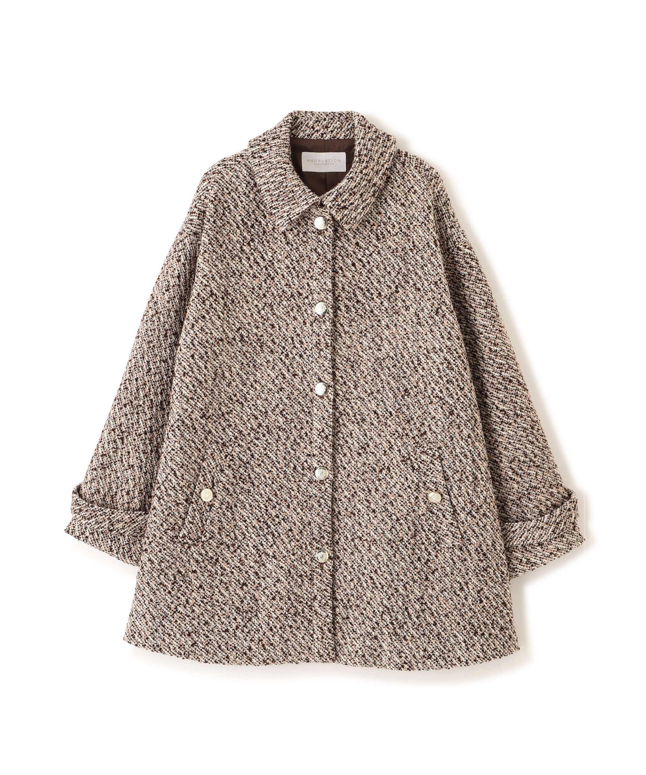 PROPORTION BODY DRESSING「金ボタン付きツイードミドルジャケット 25AW」|ブルゾン・スタジャン|