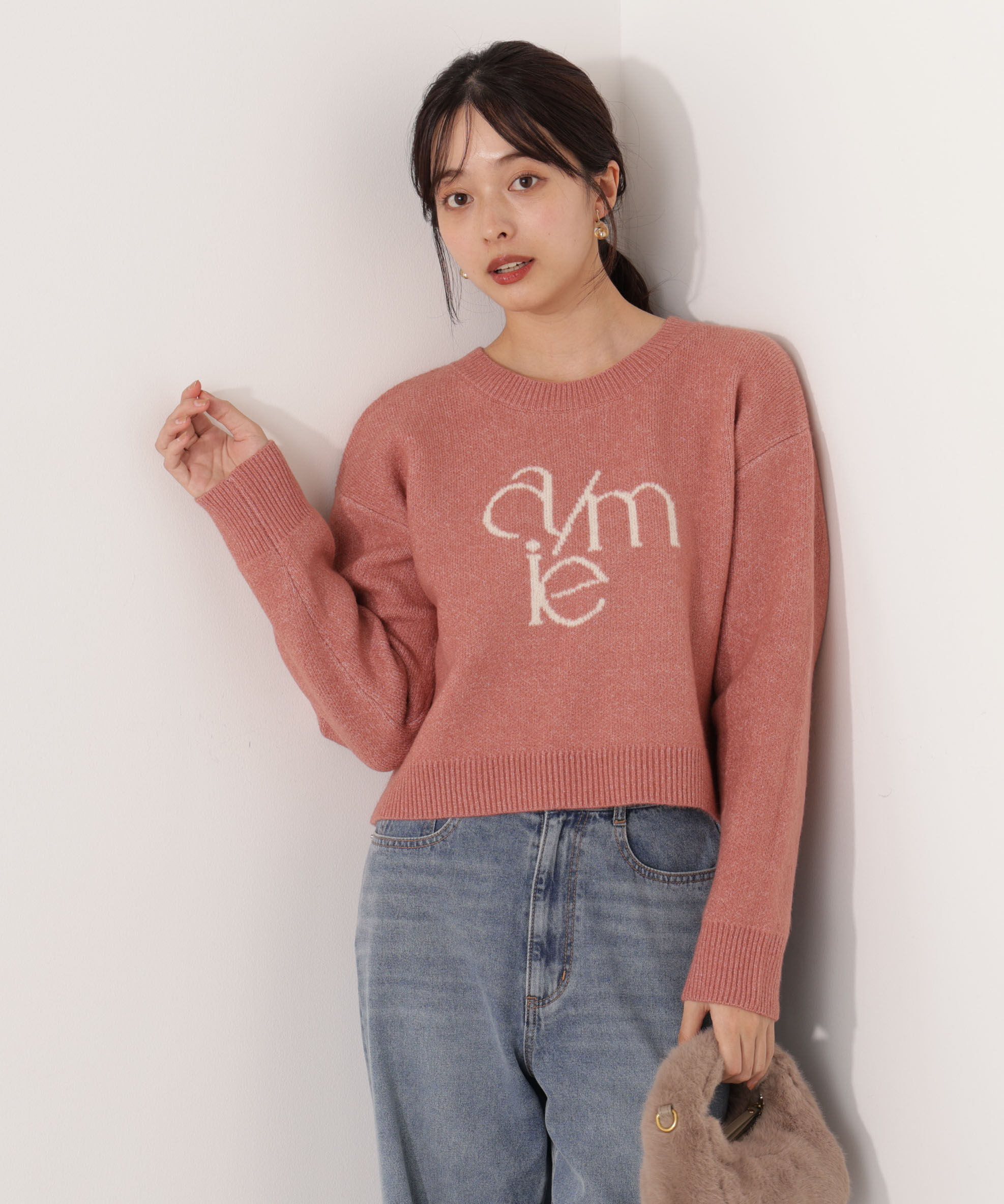 PROPORTION BODY DRESSING「ロゴニット 25AW」|ニット・セーター|ピンク&times;アイボ