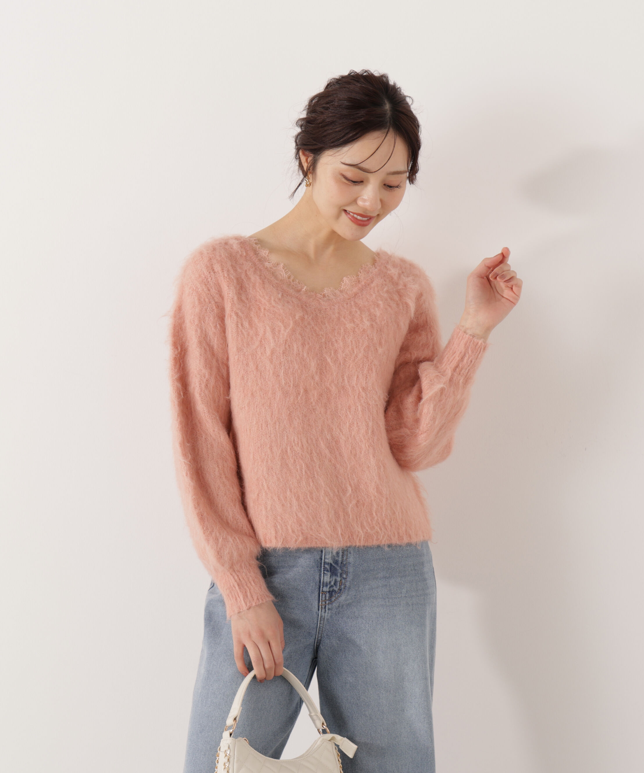 PROPORTION BODY DRESSING「襟元レースニットトップ 25AW」|ニット・セーター|