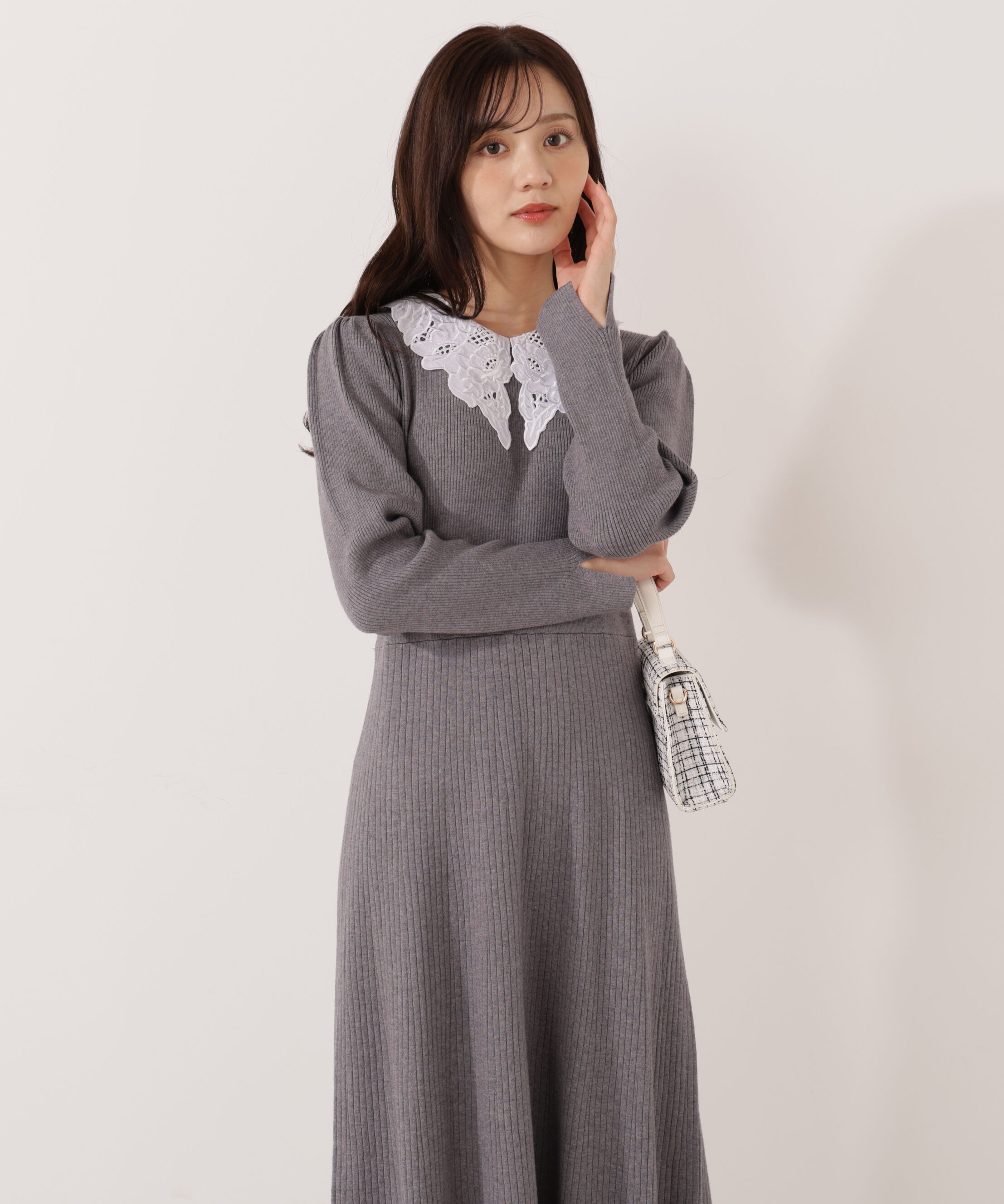 PROPORTION BODY DRESSING「レース襟付きニットワンピース」|ワンピース|