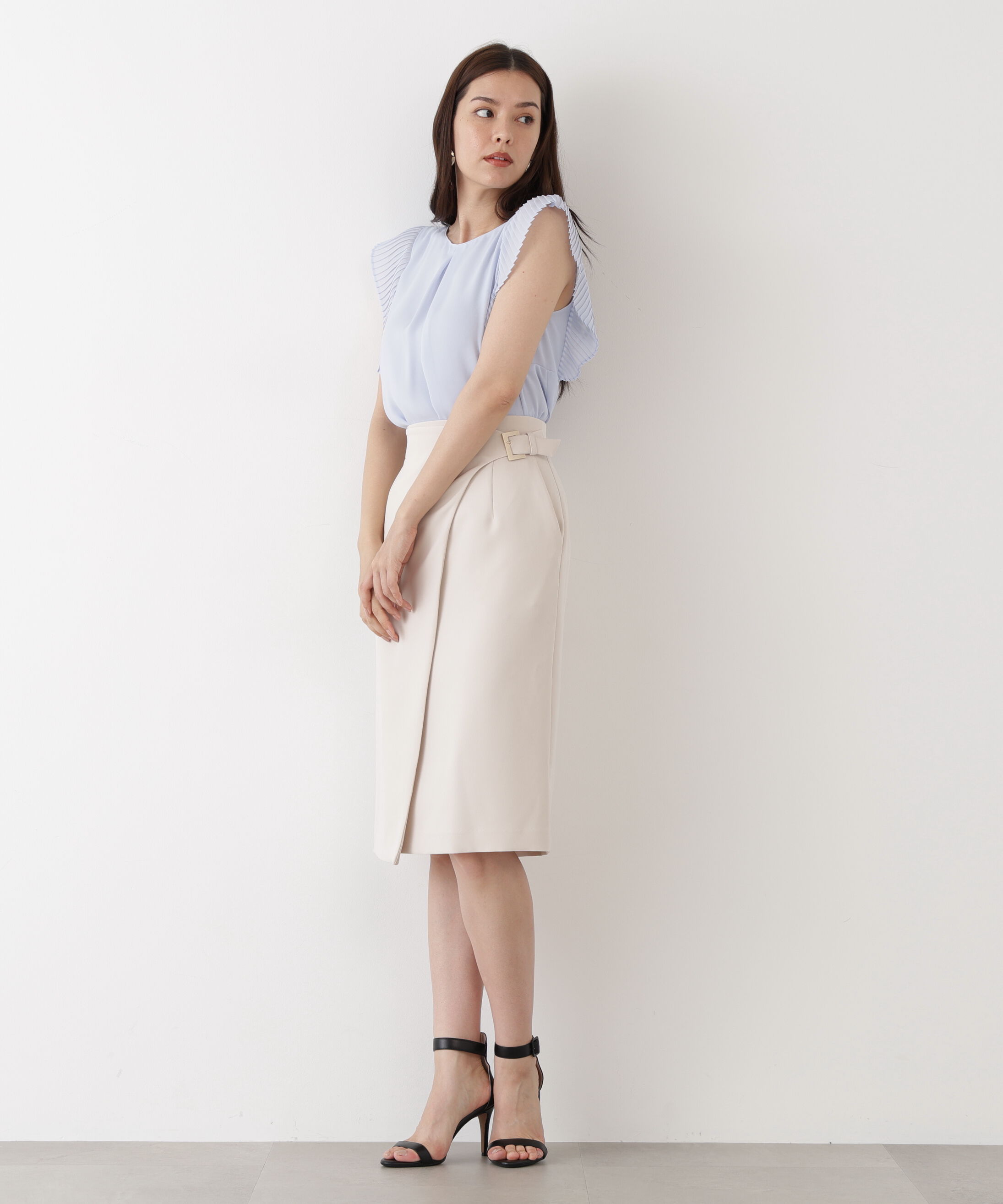  「サイドバックルラップ風スカート」|スカート|