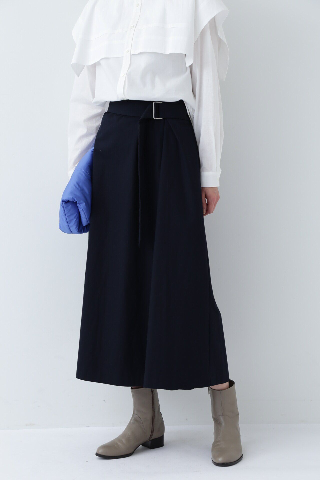  「◆ベルト付き巻きスカート」|スカート|ネイビー