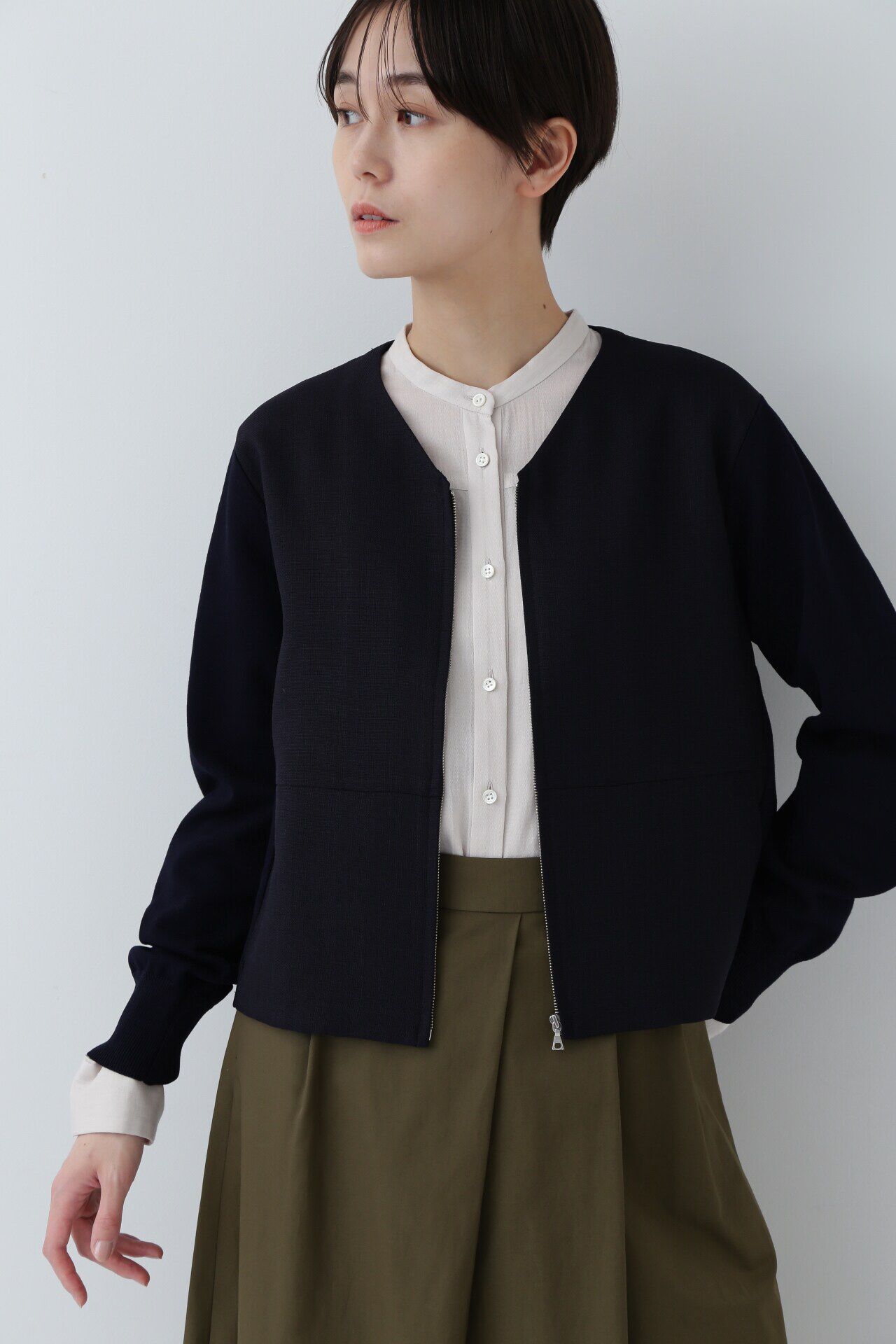  「◆コンビブルゾン」|ニット・セーター|ネイビー