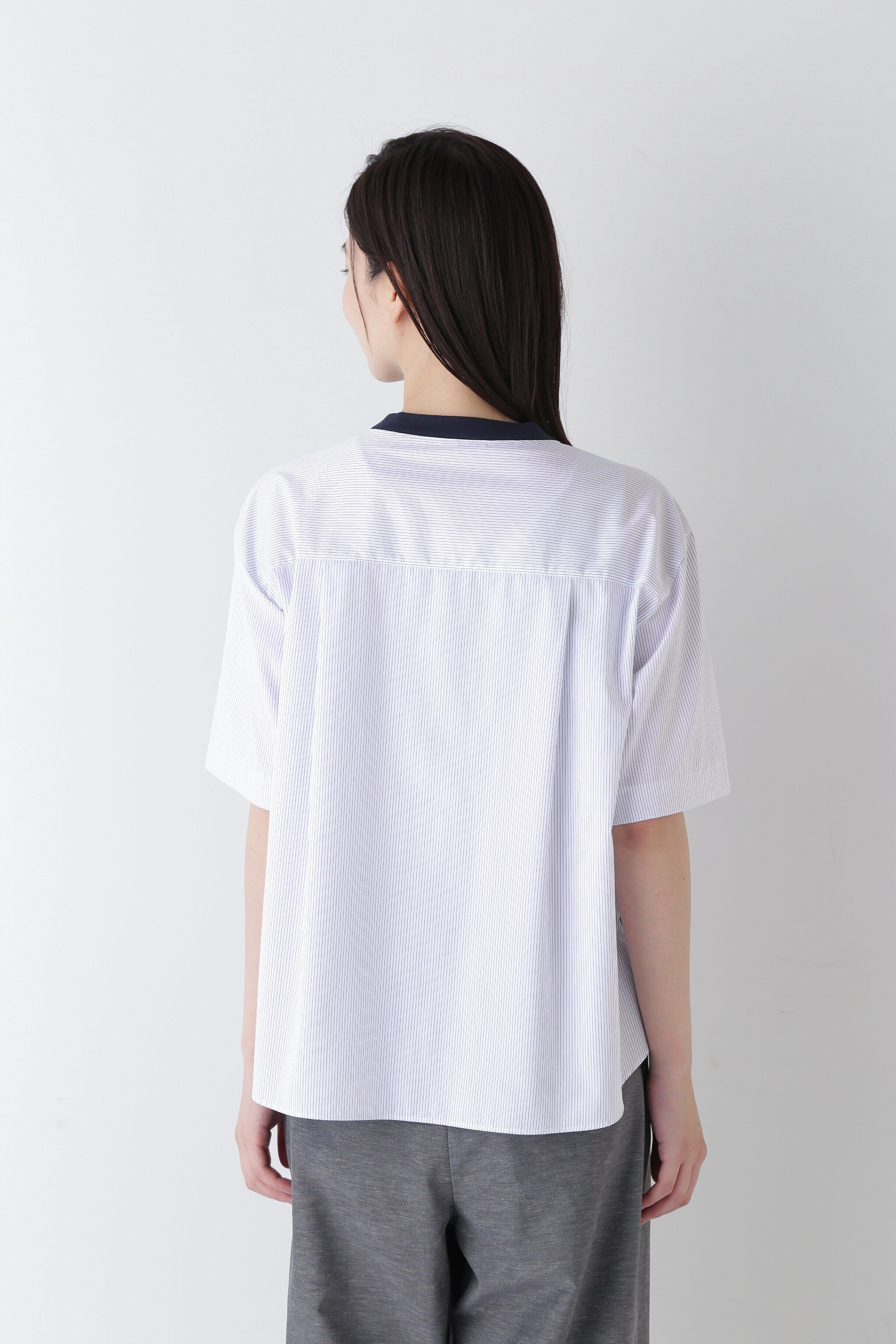  「◆ストライプ布帛コンビＴシャツ」|Tシャツ・カットソー|