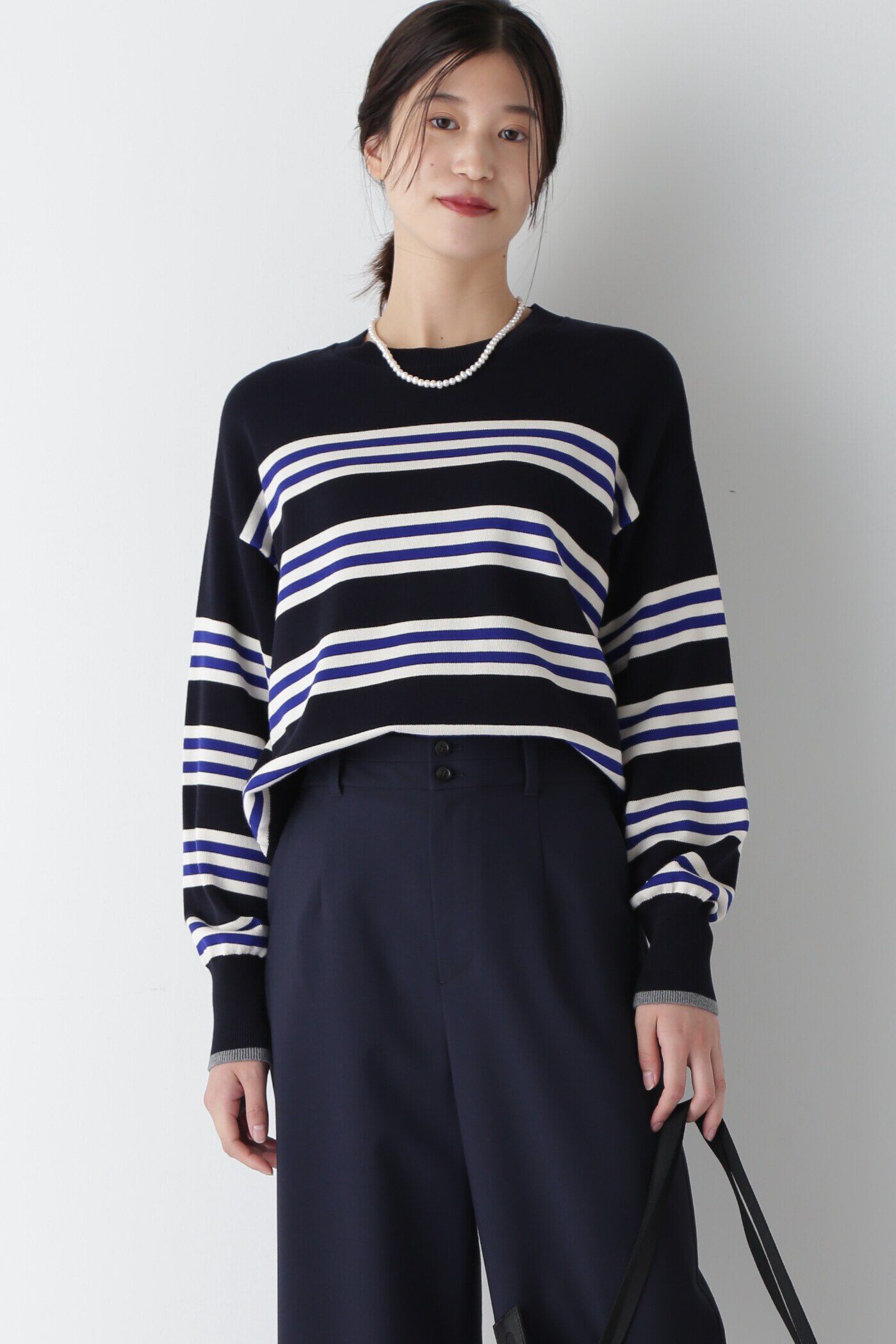  「◆オーガニックコットンランダムボーダープルオーバー」|ニット・セーター|ネイビーボー 3