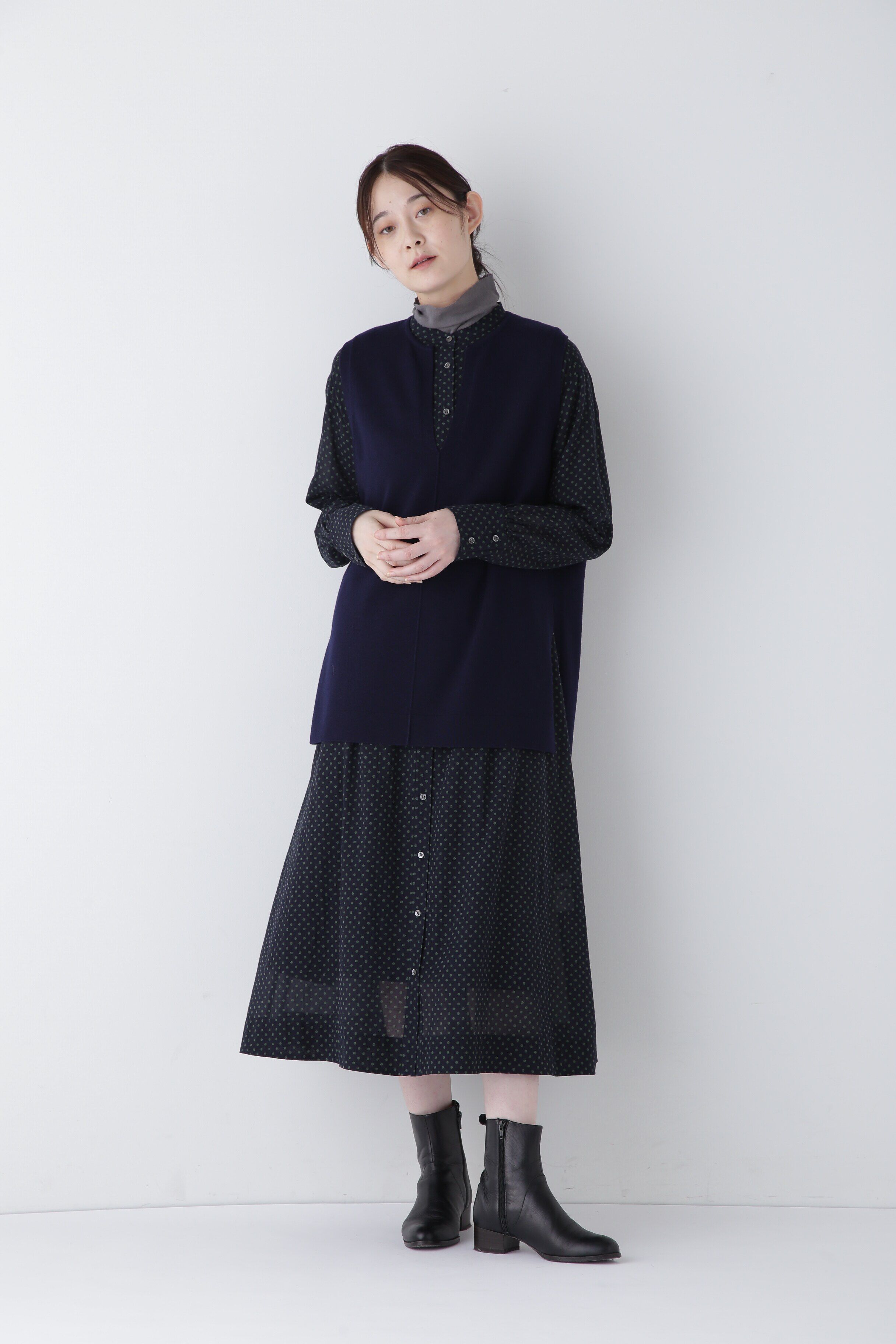  「◆キーネックミドル丈ニットベスト」|ニット・セーター|