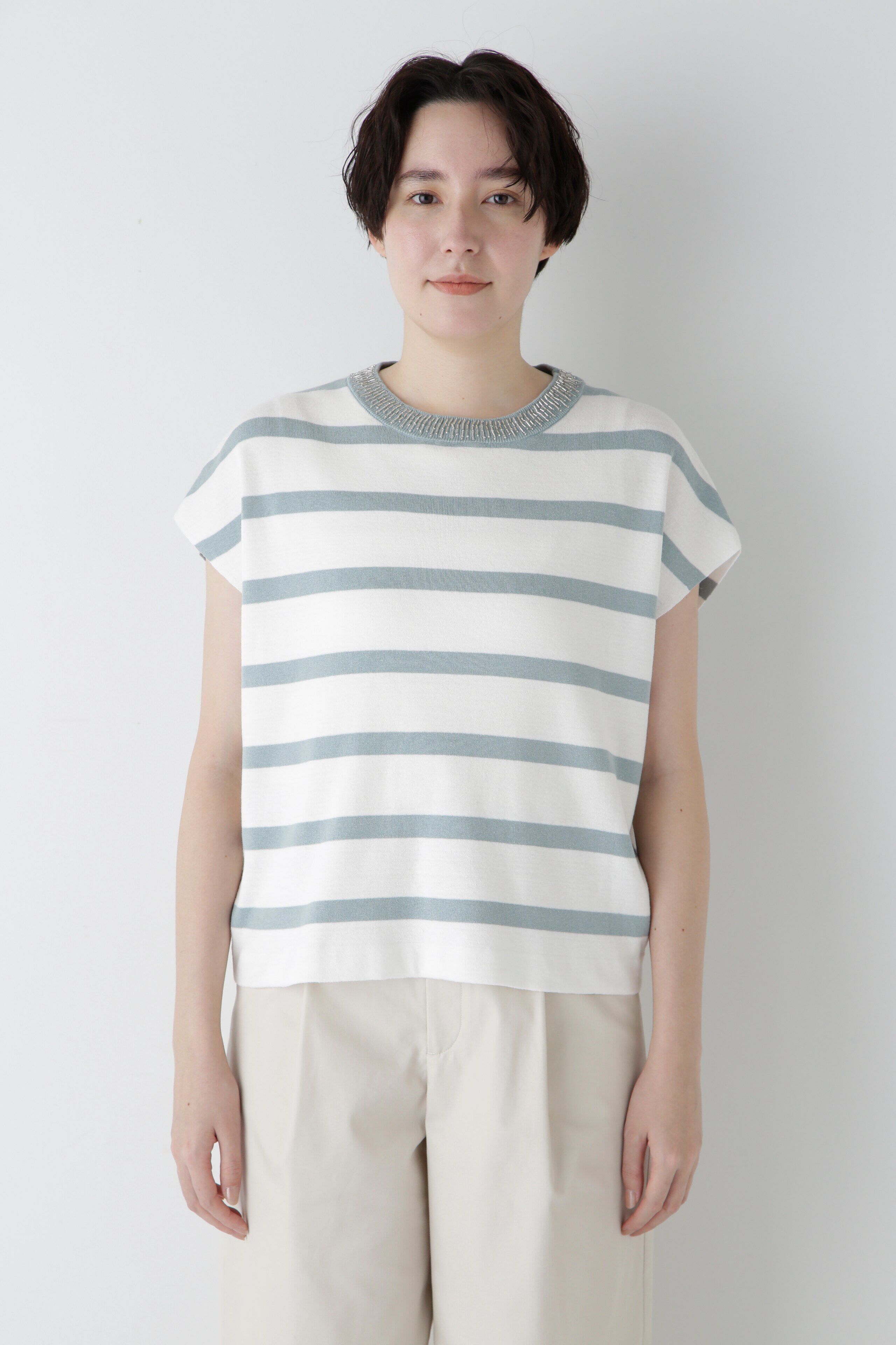  「◆【ウォッシャブル】ビジューボーダーニット」|ニット・セーター|