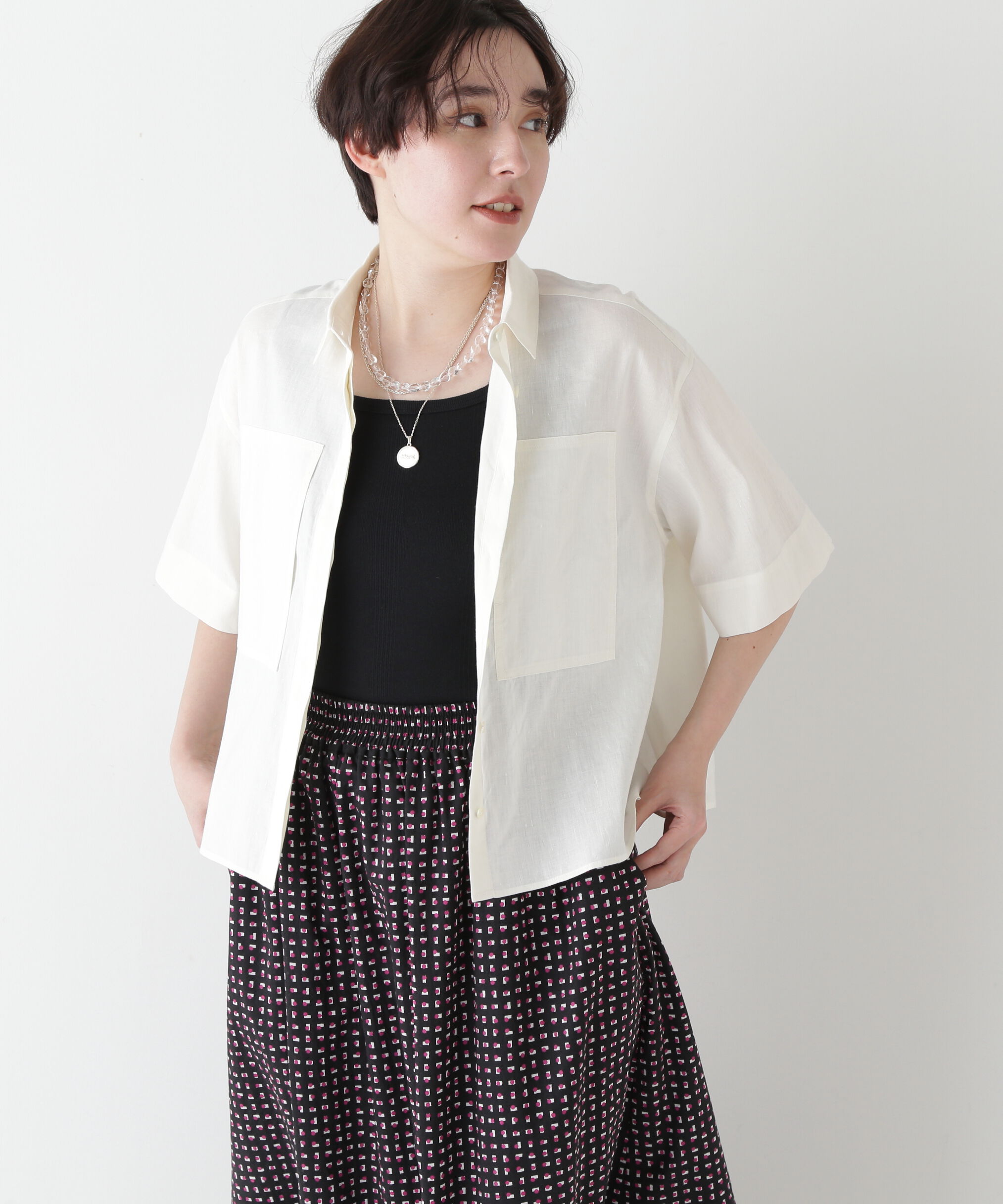  「◆コットンリネンシャンブレーハーフスリーブボックスシャツ」|シャツ・ブラウス|