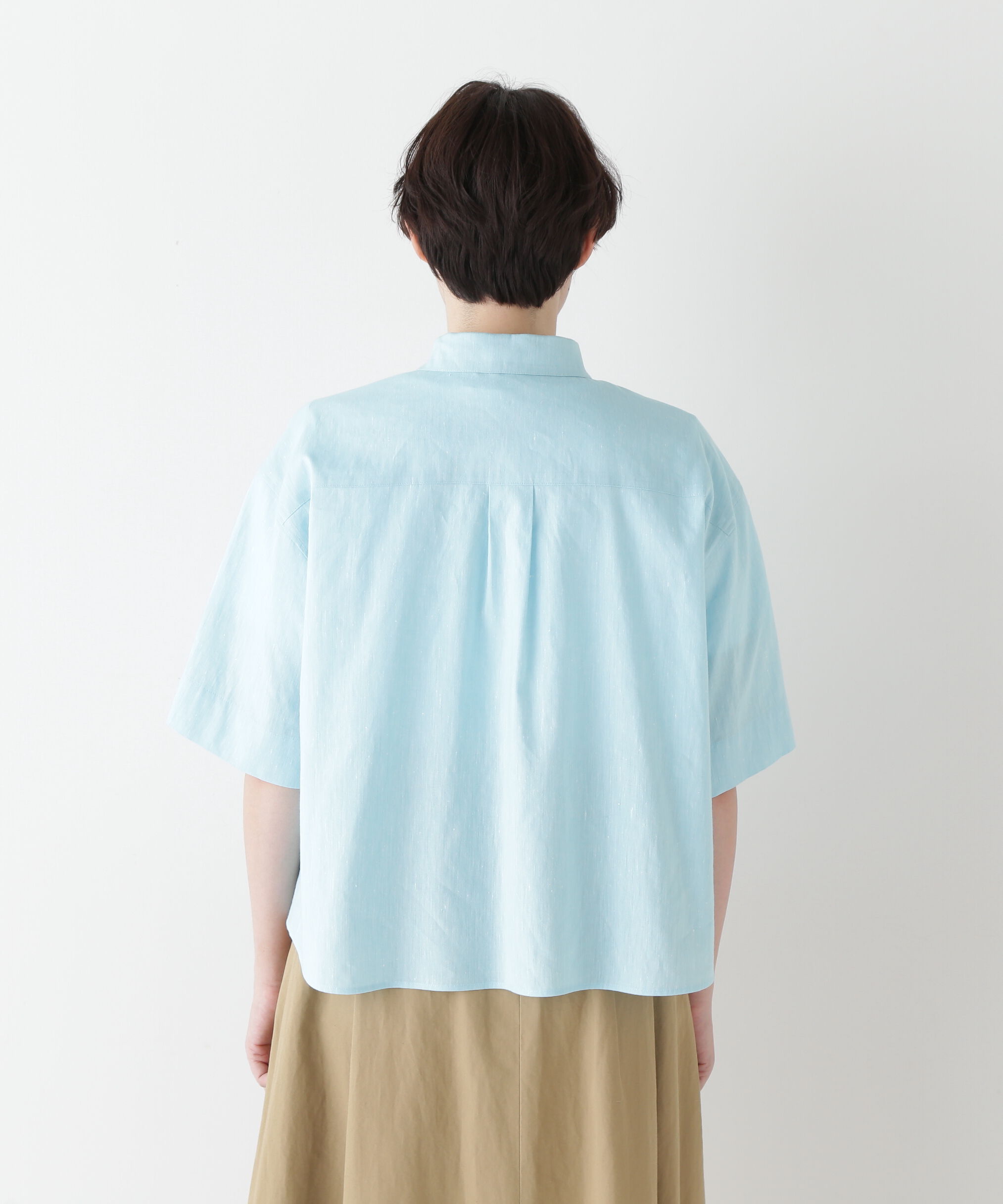  「◆コットンリネンシャンブレーハーフスリーブボックスシャツ」|シャツ・ブラウス|