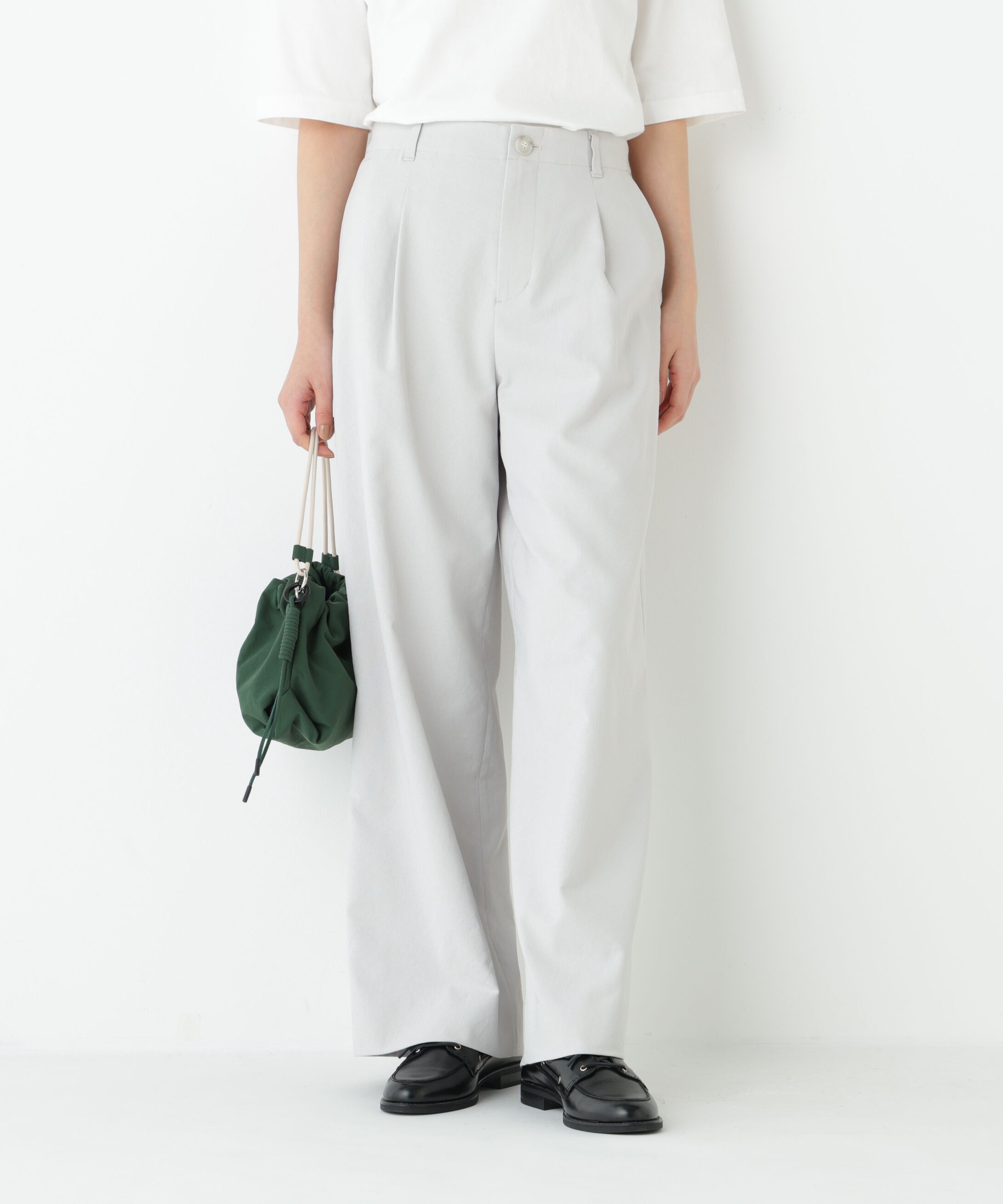  「◆麻調合繊タックセミワイドパンツ」|その他|グレー