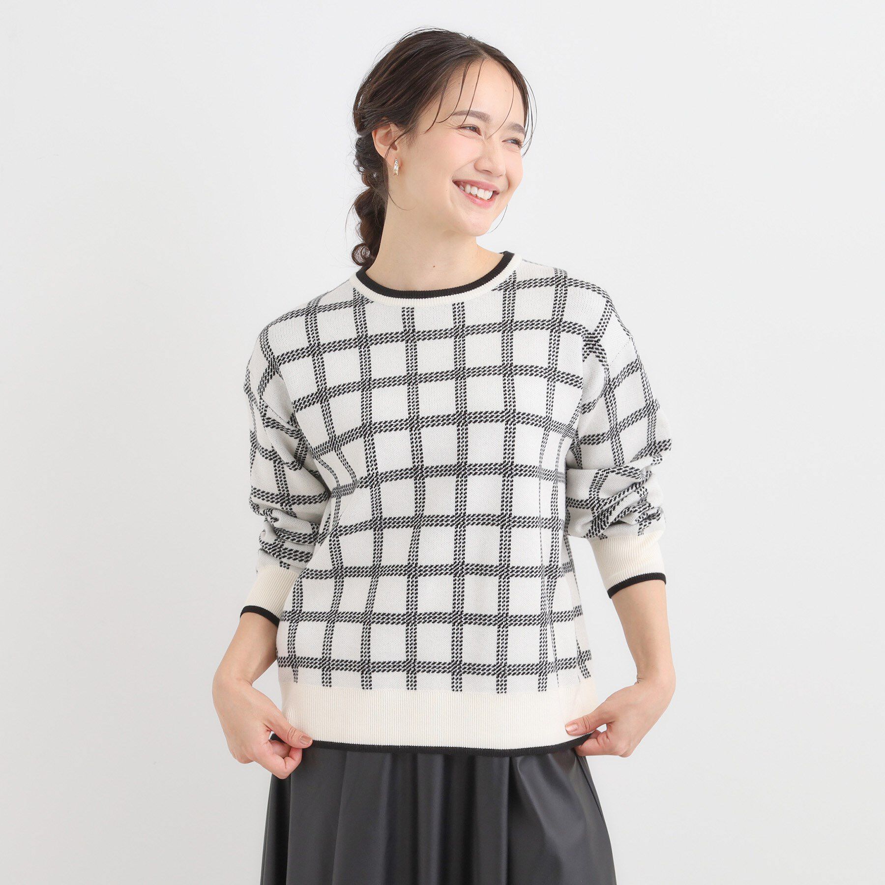 SHOO･LA･RUE「【洗濯機可/S-LL】クラシックなチェック柄が目を惹く 柔らかニット」|ニット・セーター|