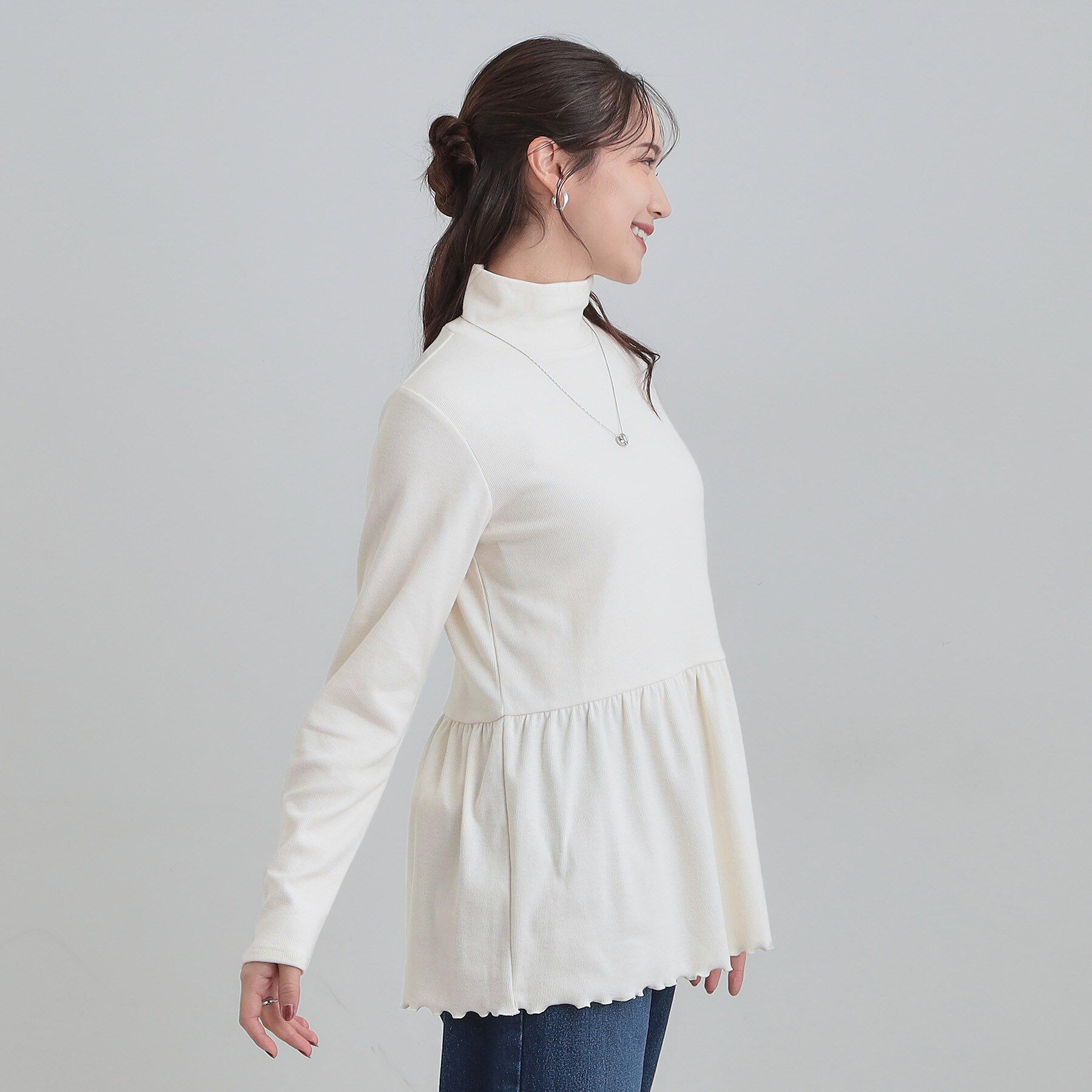 SHOO･LA･RUE「【洗濯機可/S-LL】品よく重ねる ペプラムリブトップス」|チュニック|