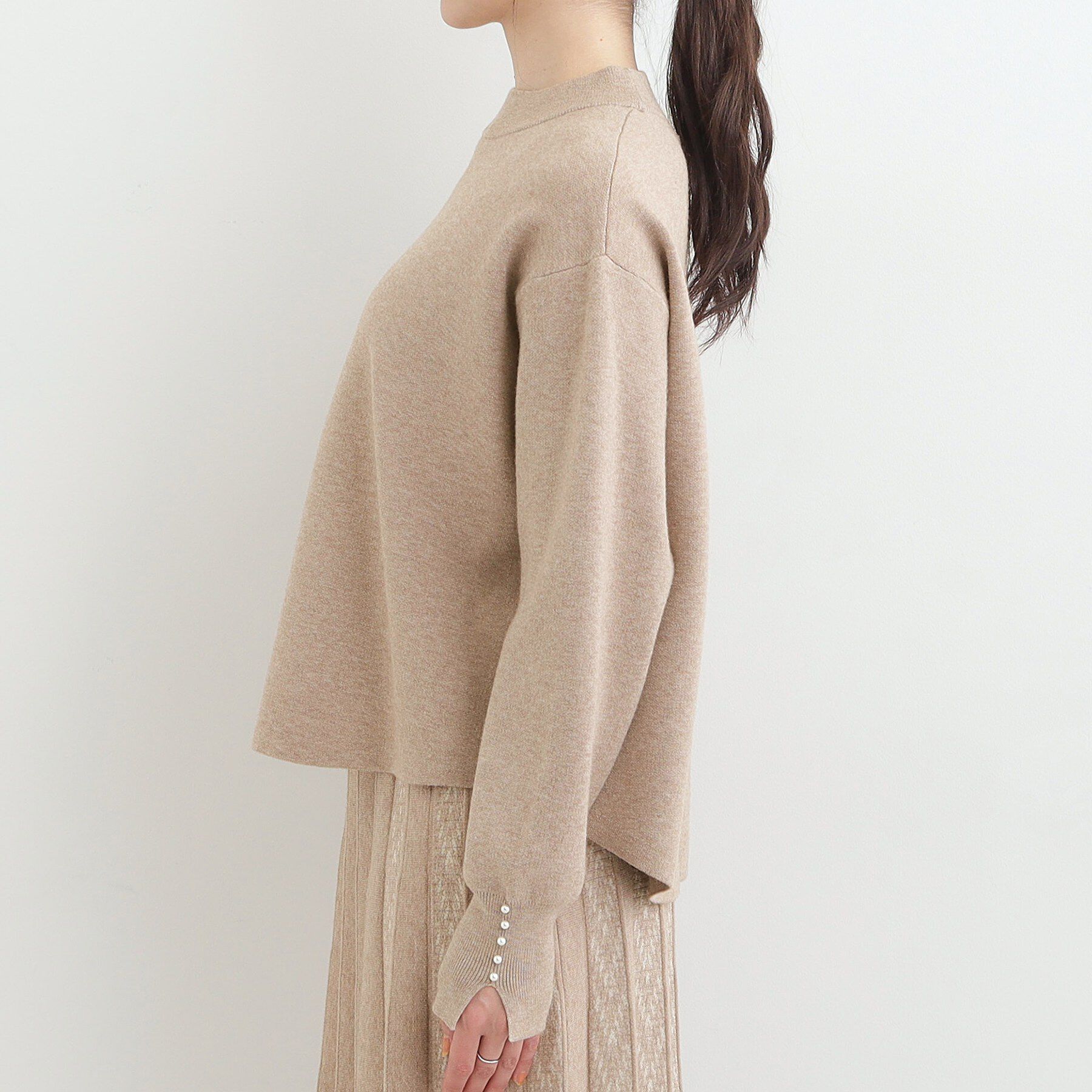 SHOO･LA･RUE「【洗濯機可/セットアップ可/S-LL】インせず着られる もちもち裾ラウンドニット」|ニット・セーター|