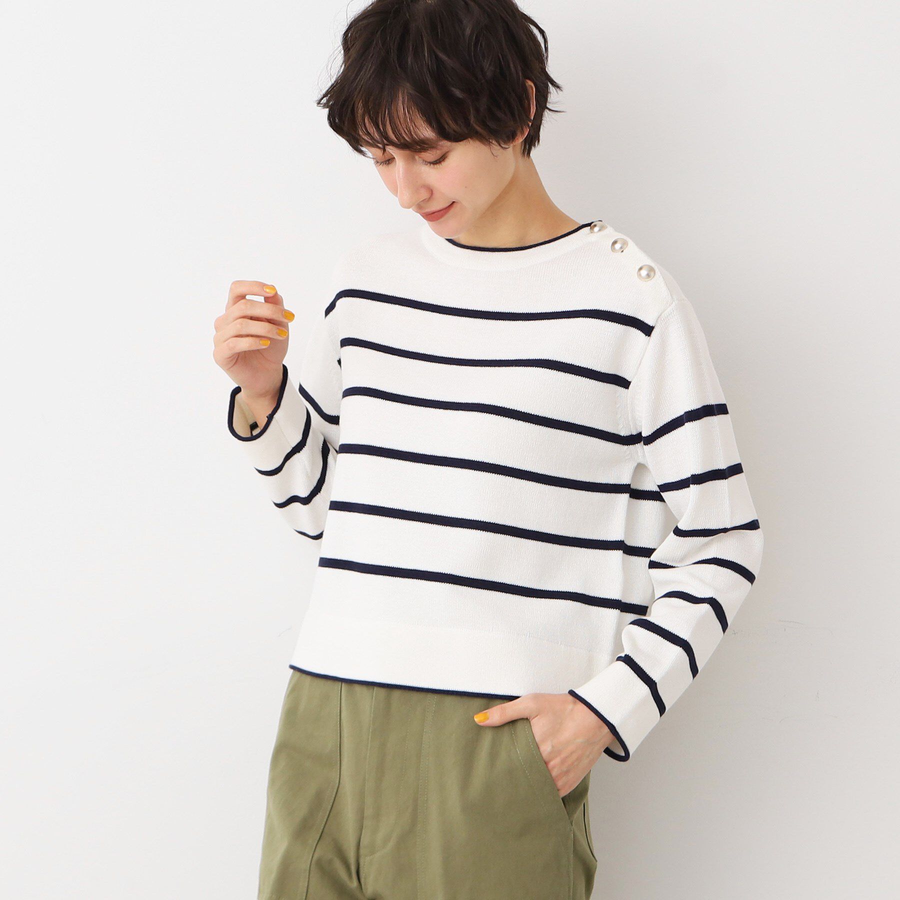 Dessin「【洗える】肩ボタン付きボーダーニット（XS～L）」|ニット・セーター|