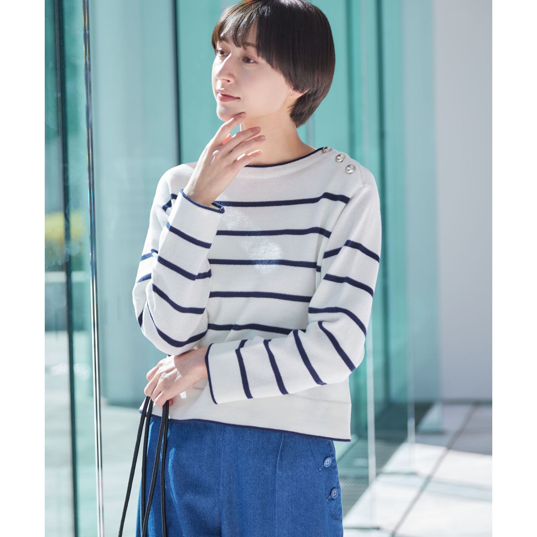 Dessin「【洗える】肩ボタン付きボーダーニット（XS～L）」|ニット・セーター|