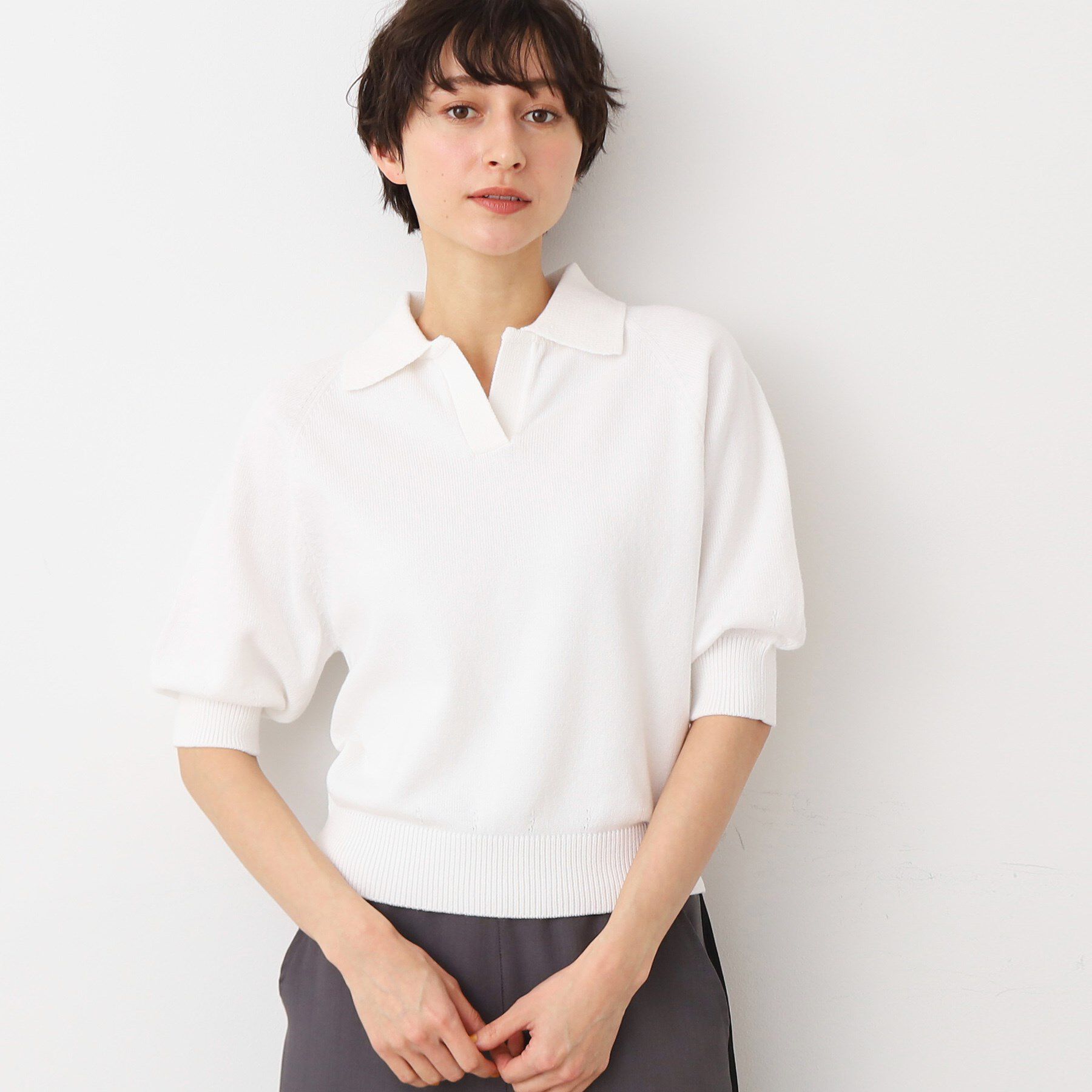 Dessin「【洗える】バルーンスリーブスキッパーニット」|ニット・セーター|ホワイト(002)