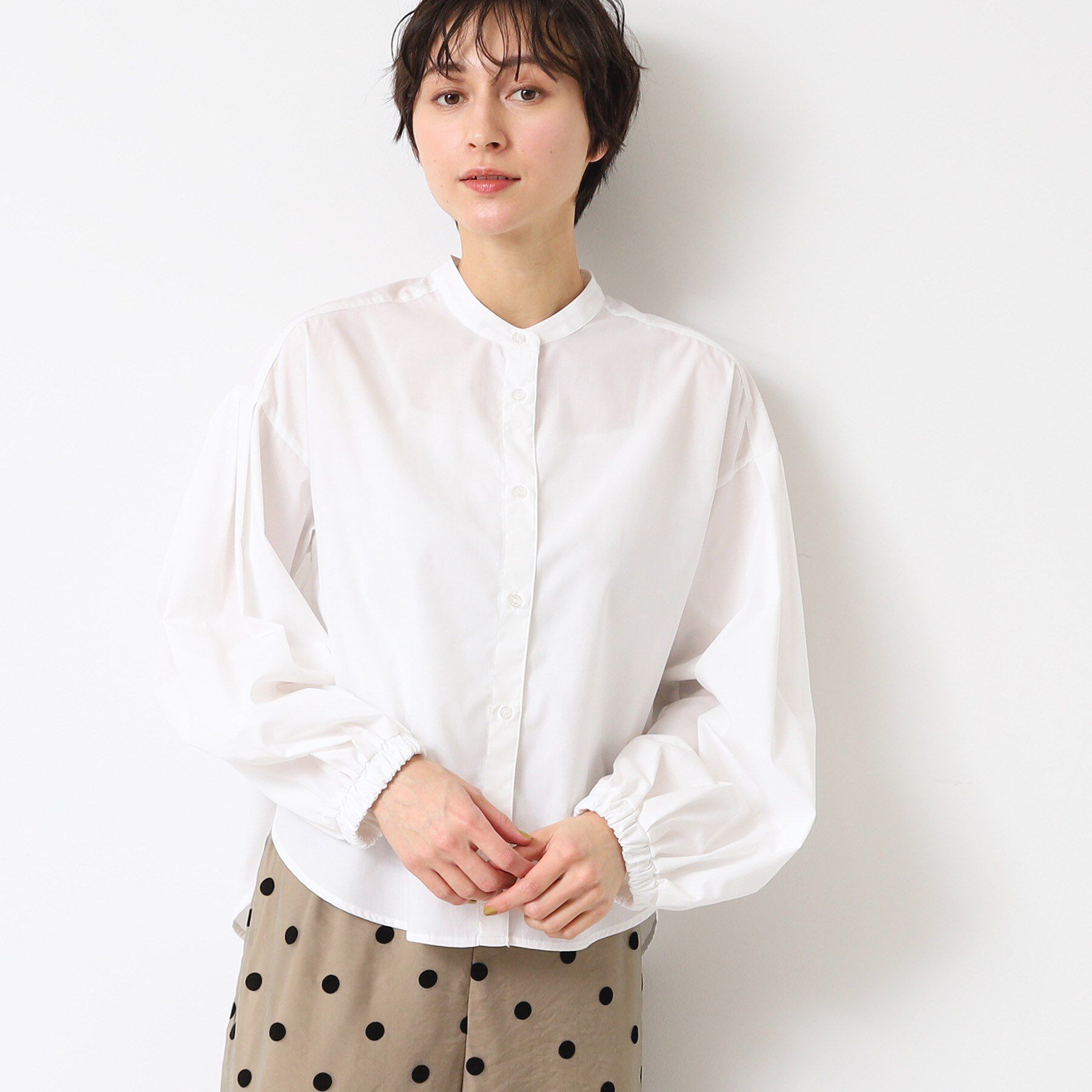 Dessin「【洗える】バンドカラー袖デザインシャツ（S～L）」|シャツ・ブラウス|ホワイト(002)