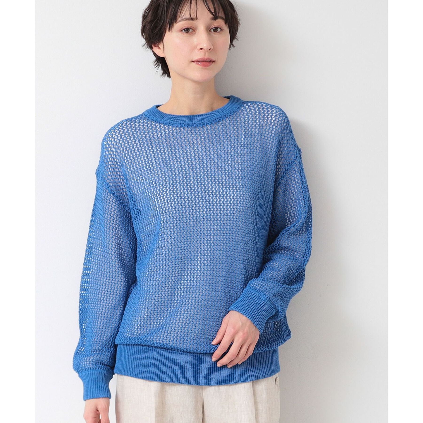 Dessin「【洗える】メッシュニット（S～L）」|ニット・セーター|ブルー(092)