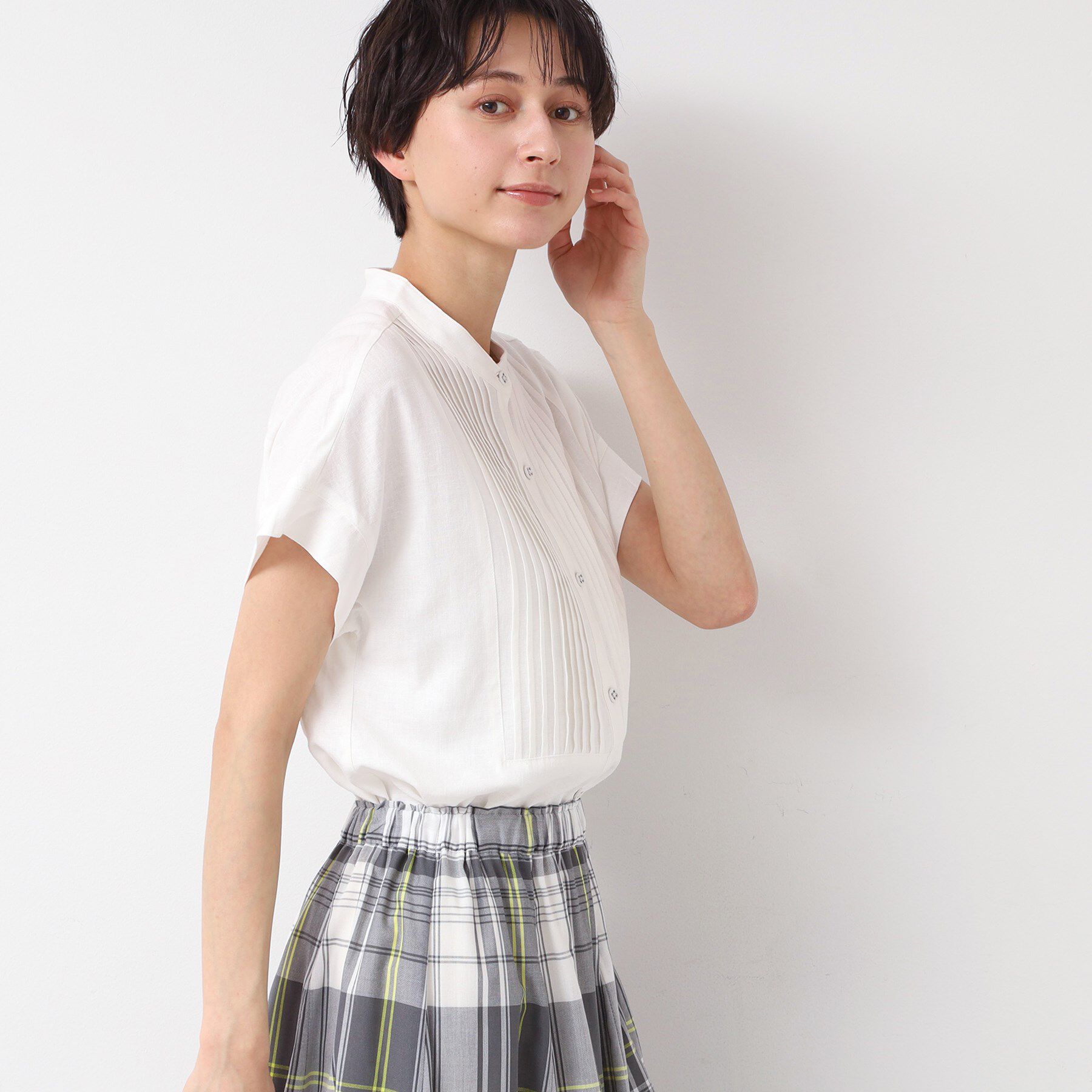 Dessin「【洗える】ピンタック入りバンドカラーブラウス（S～L）」|シャツ・ブラウス|