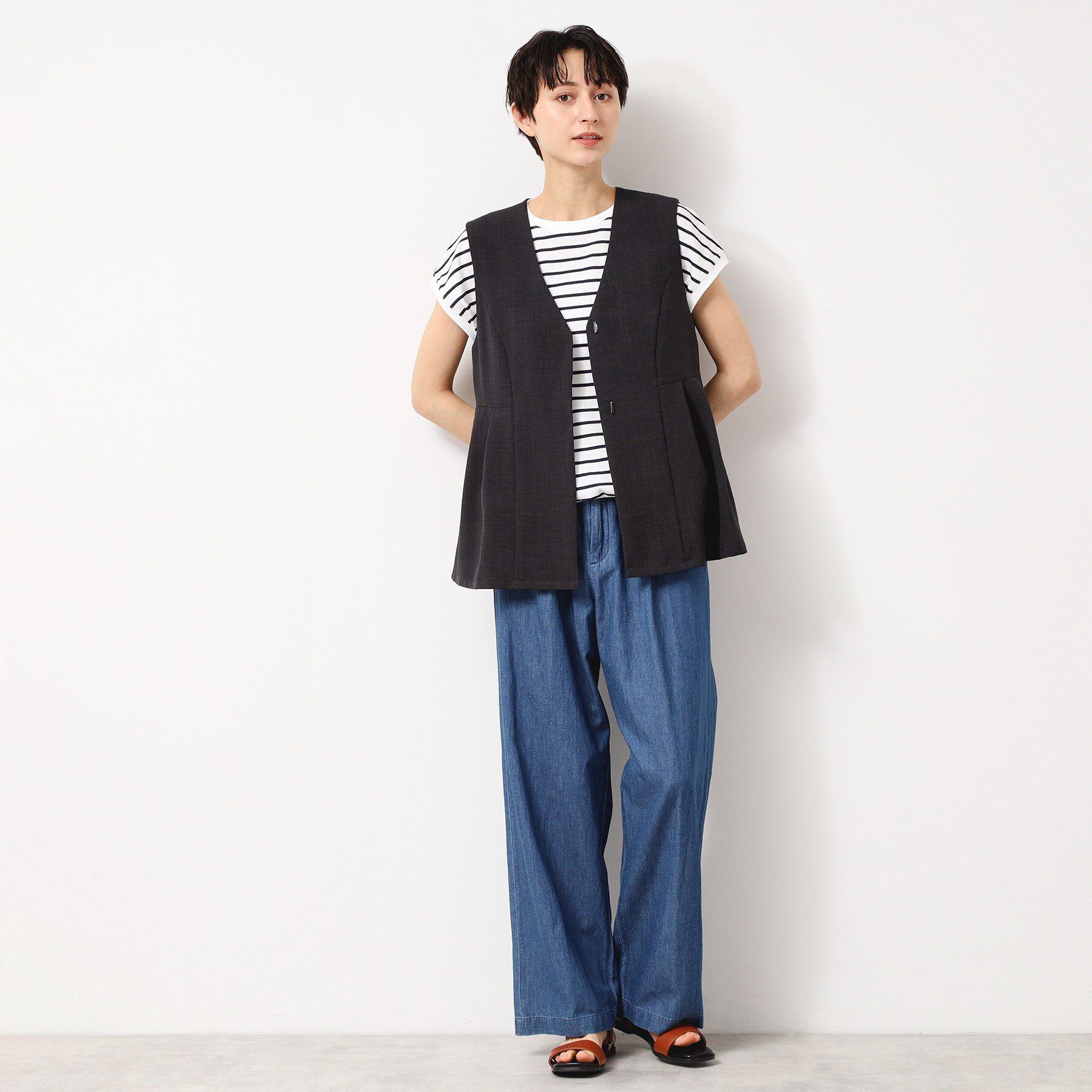 Dessin「【洗える・UV】ドローコード付きフレンチスリーブカットソー」|Tシャツ・カットソー|