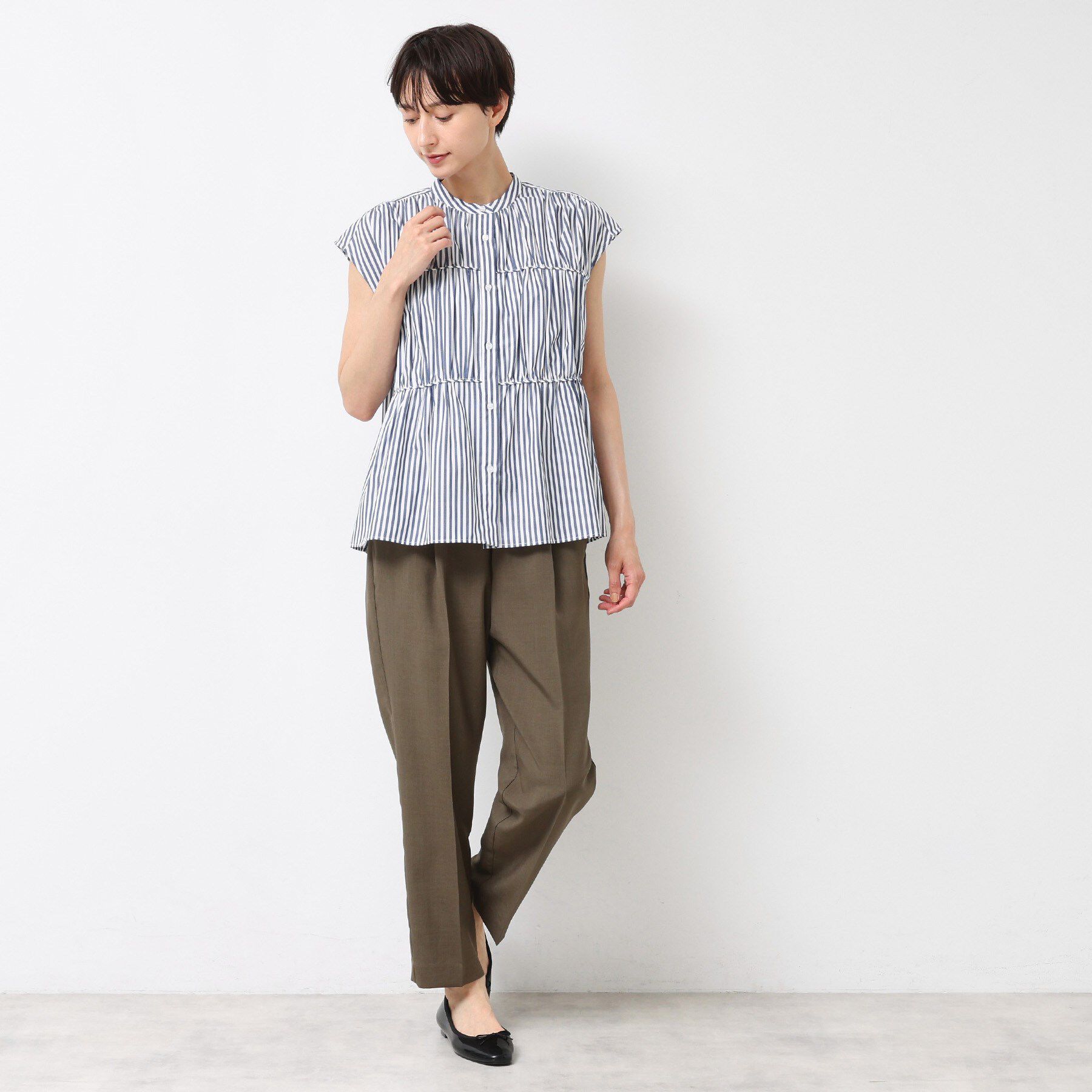 Dessin「【洗える】ストライプ柄ギャザーブラウス」|シャツ・ブラウス|