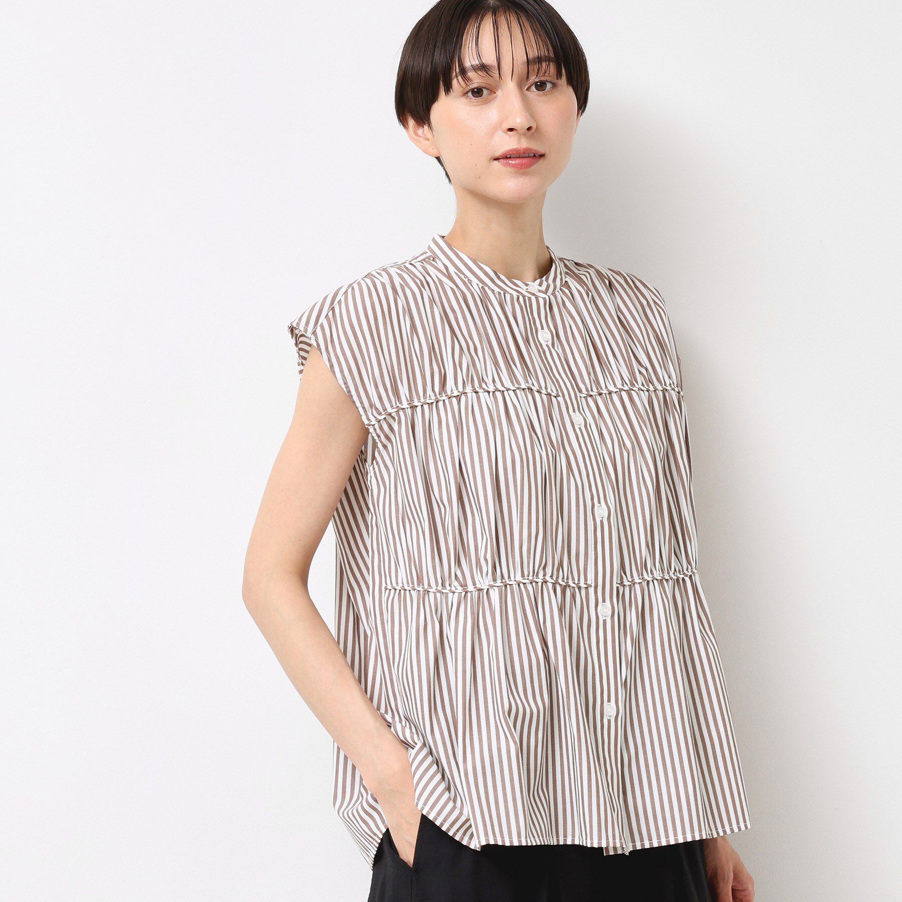 Dessin「【洗える】ストライプ柄ギャザーブラウス」|シャツ・ブラウス|