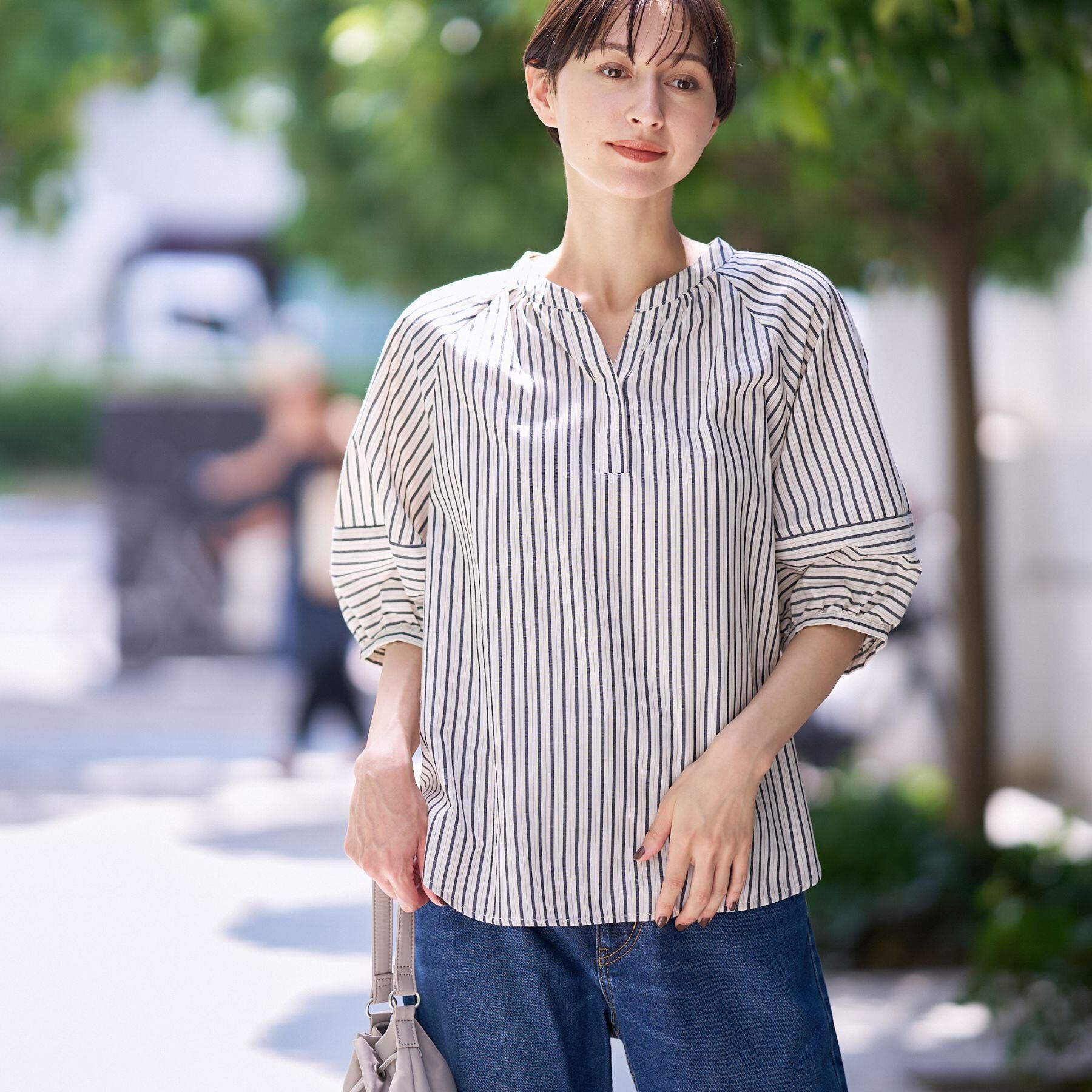 Dessin「【洗える/五分袖】ランタンスリーブスキッパーネックブラウス」|シャツ・ブラウス|