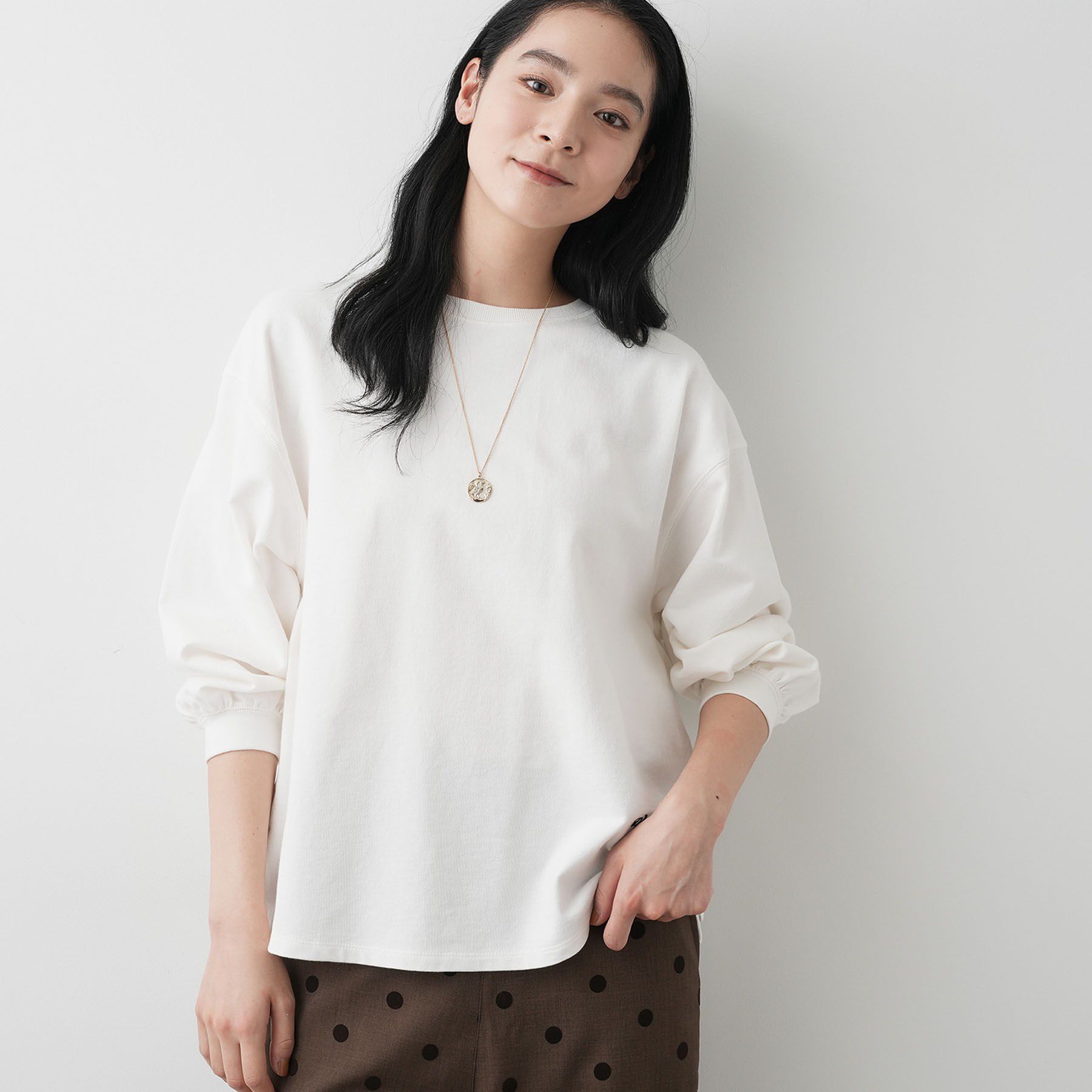 Dessin「【360度可愛い・洗える】バックヘンリーカットソー」|Tシャツ・カットソー|ホワイト(002)