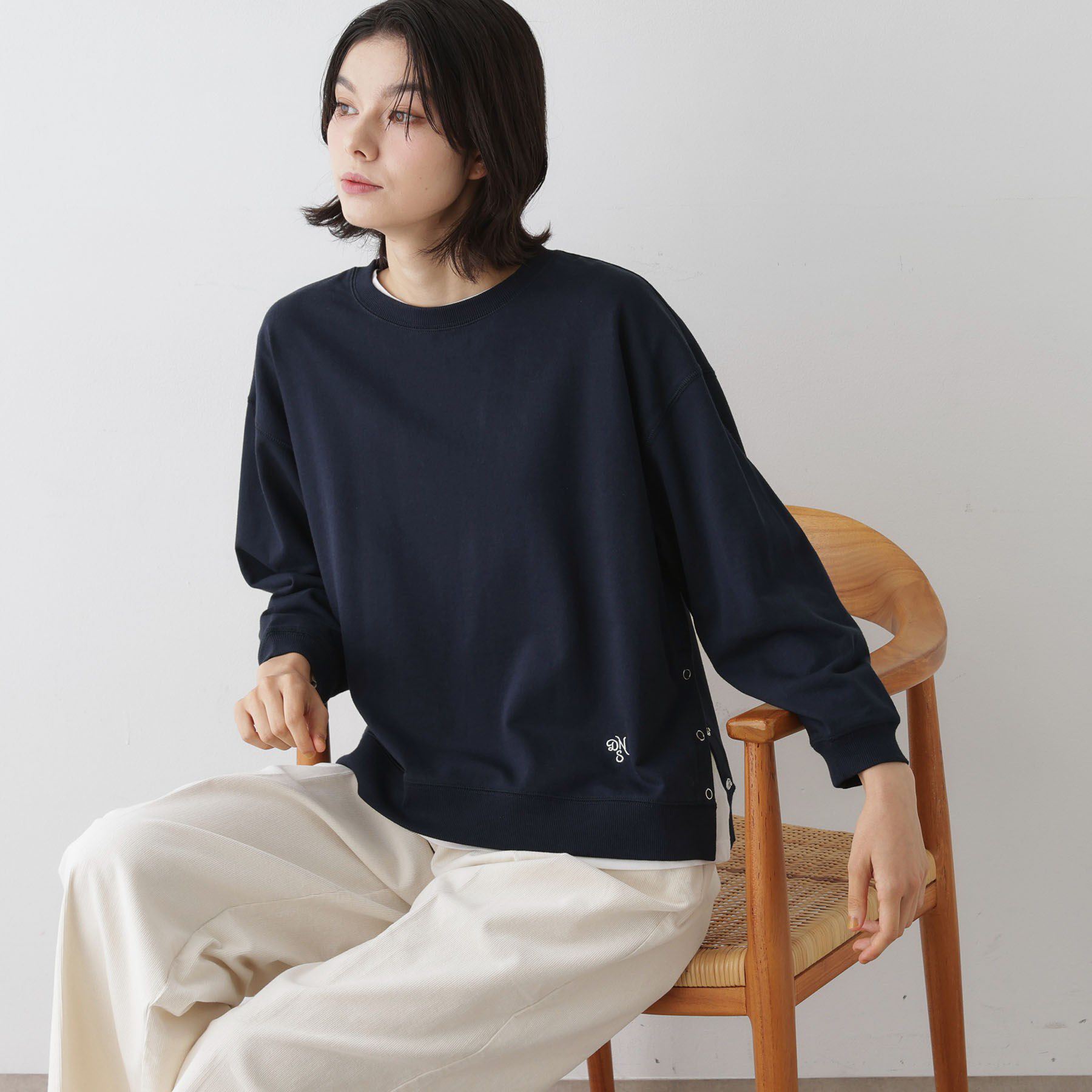 Dessin「【洗える】サイドスナップカットソー」|Tシャツ・カットソー|ネイビー(094)