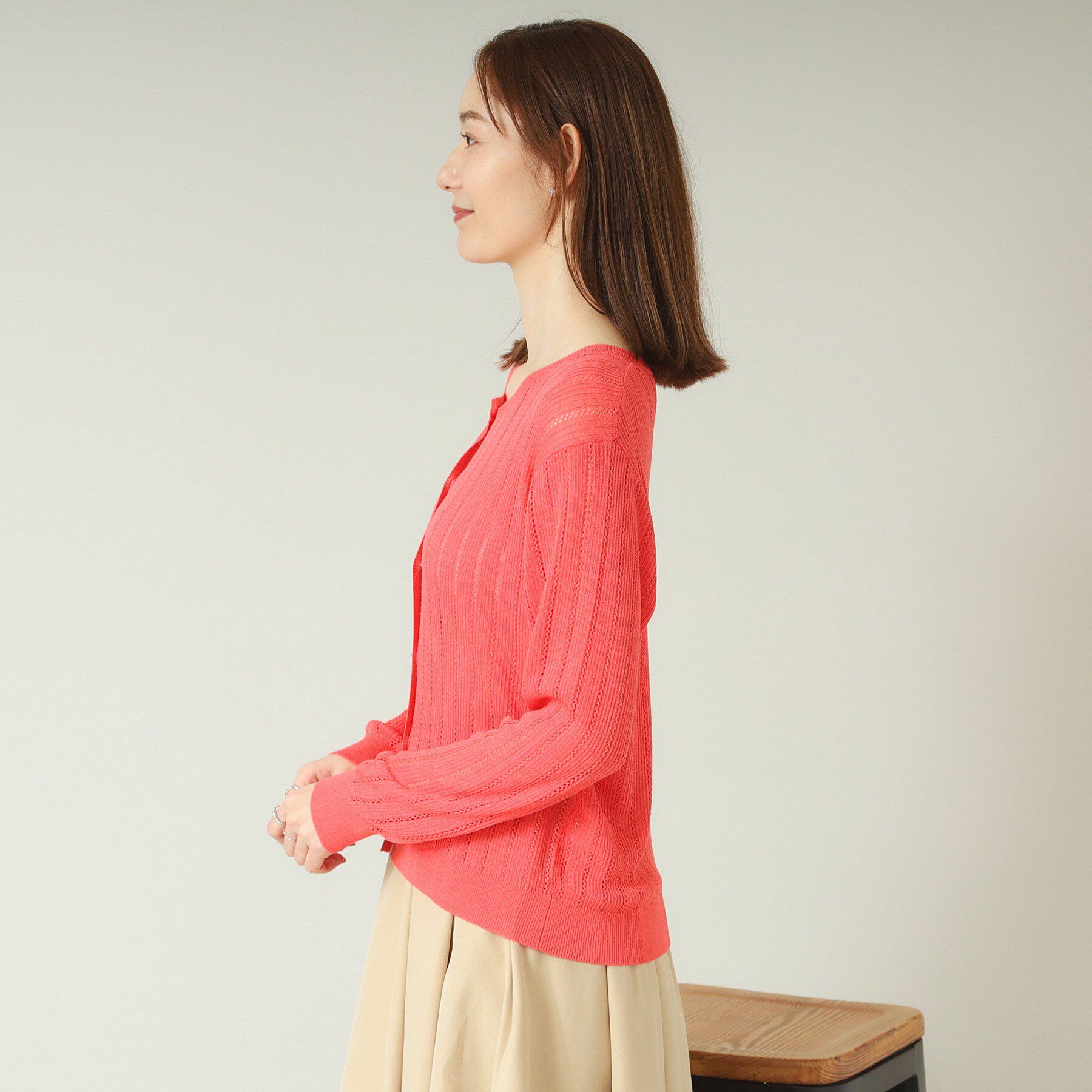 ITS&rsquo;DEMO「【手洗い可】透かし編みクルーカーデ」|カーディガン|