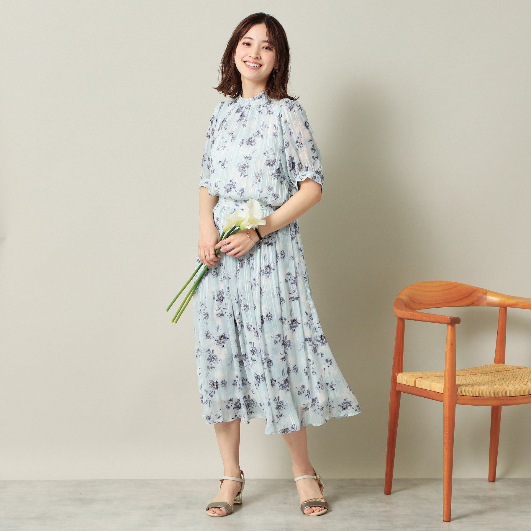 ITS&rsquo;DEMO「【手洗い可／M・Lサイズ展開】ラメストライプ花柄5分袖ブラウス」|シャツ・ブラウス|