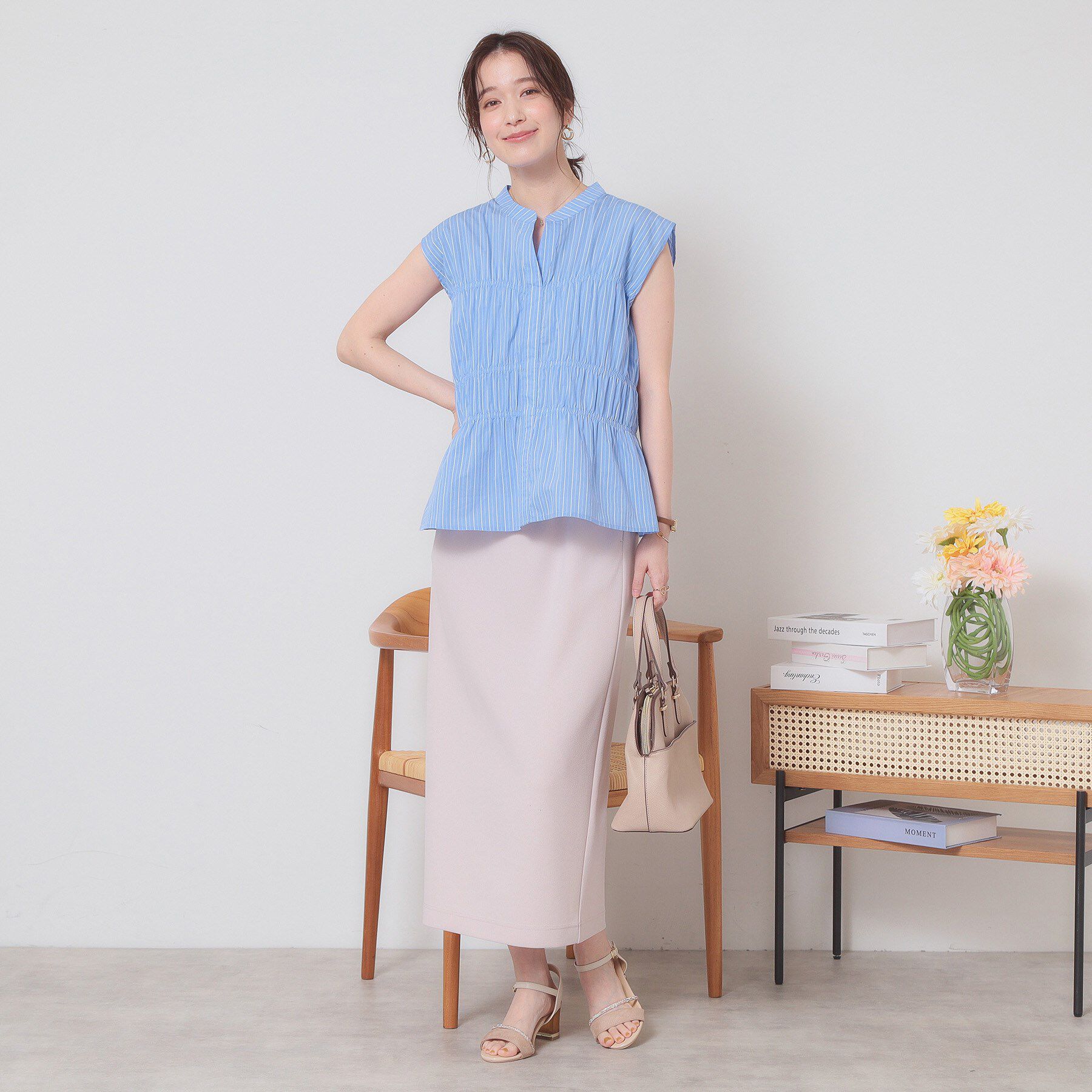 ITS&rsquo;DEMO「【洗濯機OK】ギャザーストライプブラウス」|シャツ・ブラウス|