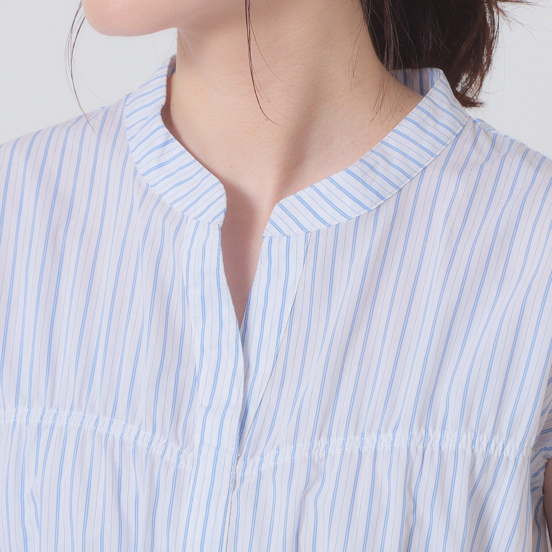 ITS&rsquo;DEMO「【洗濯機OK】ギャザーストライプブラウス」|シャツ・ブラウス|