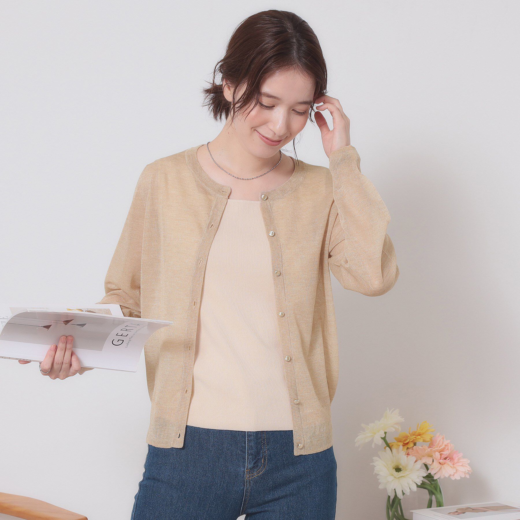 ITS&rsquo;DEMO「【定番人気／手洗い可／M・L展開】ラメクルーカーデ」|カーディガン|