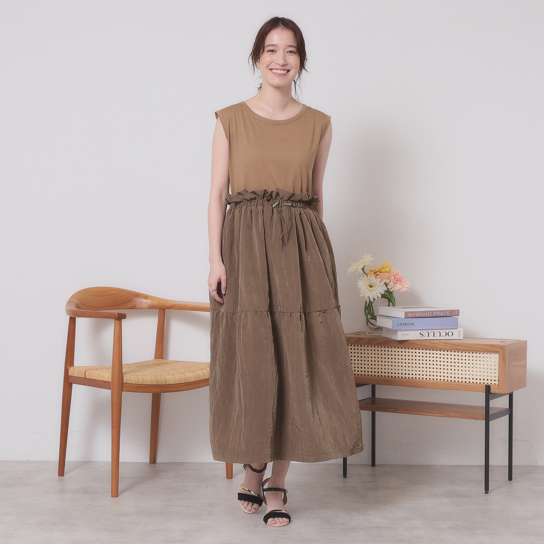 ITS&rsquo;DEMO「【ウエストゴム／洗濯機OK】異素材コンビワンピース」|ワンピース|