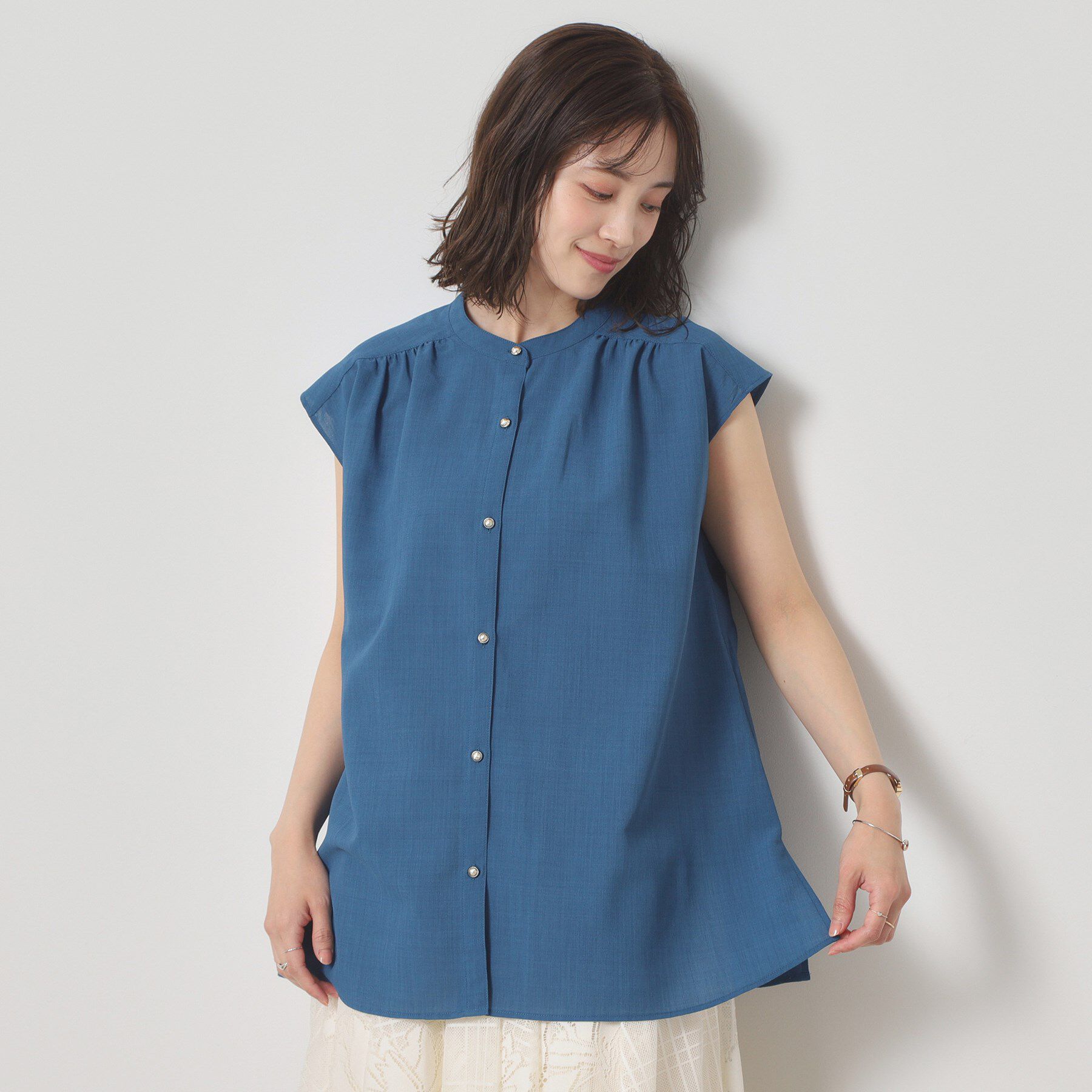 ITS&rsquo;DEMO「【清涼感／手洗い可】麻調前開きブラウス」|シャツ・ブラウス|
