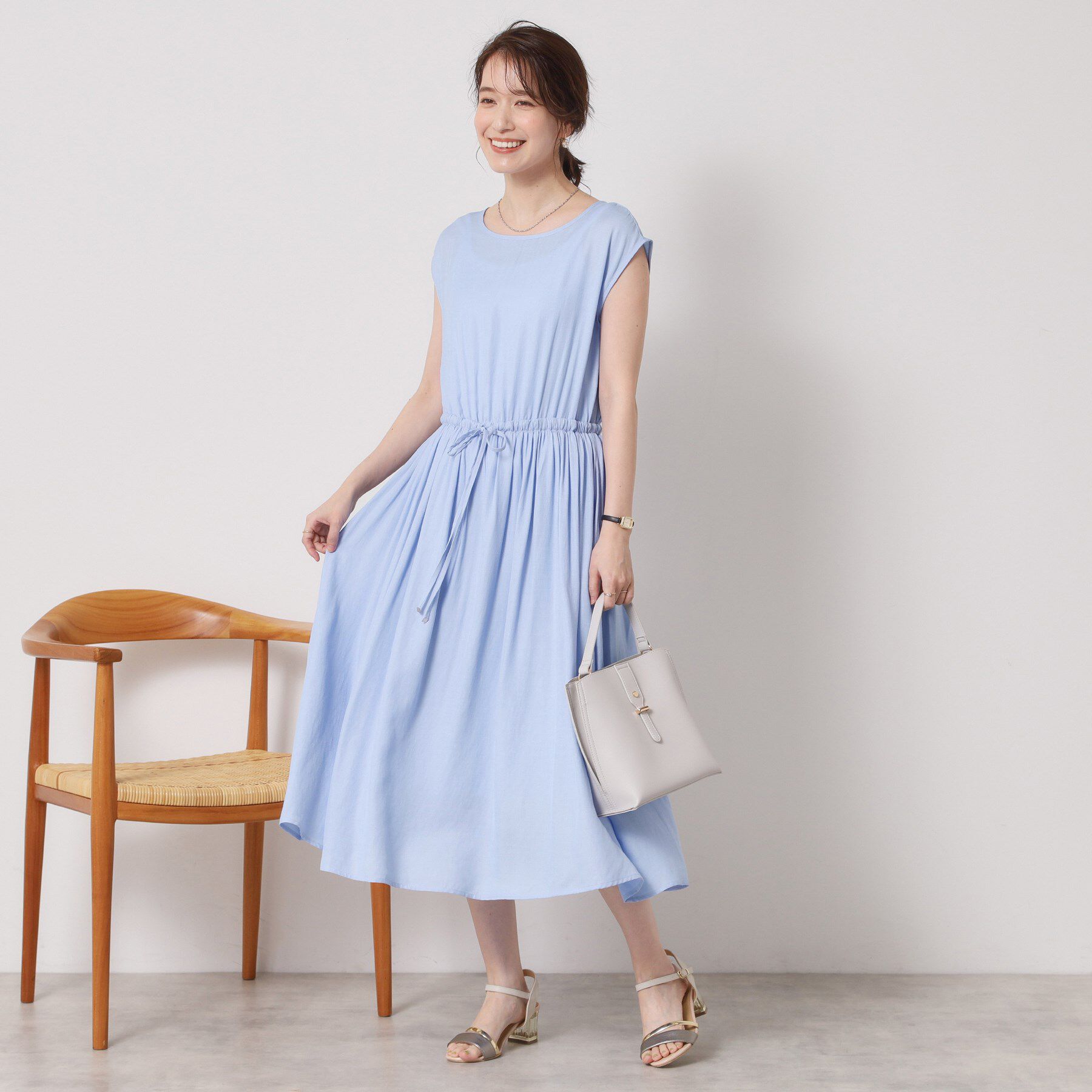 ITS&rsquo;DEMO「【さらりタッチ／手洗い可】強撚スラブブラウジングワンピース」|ワンピース|