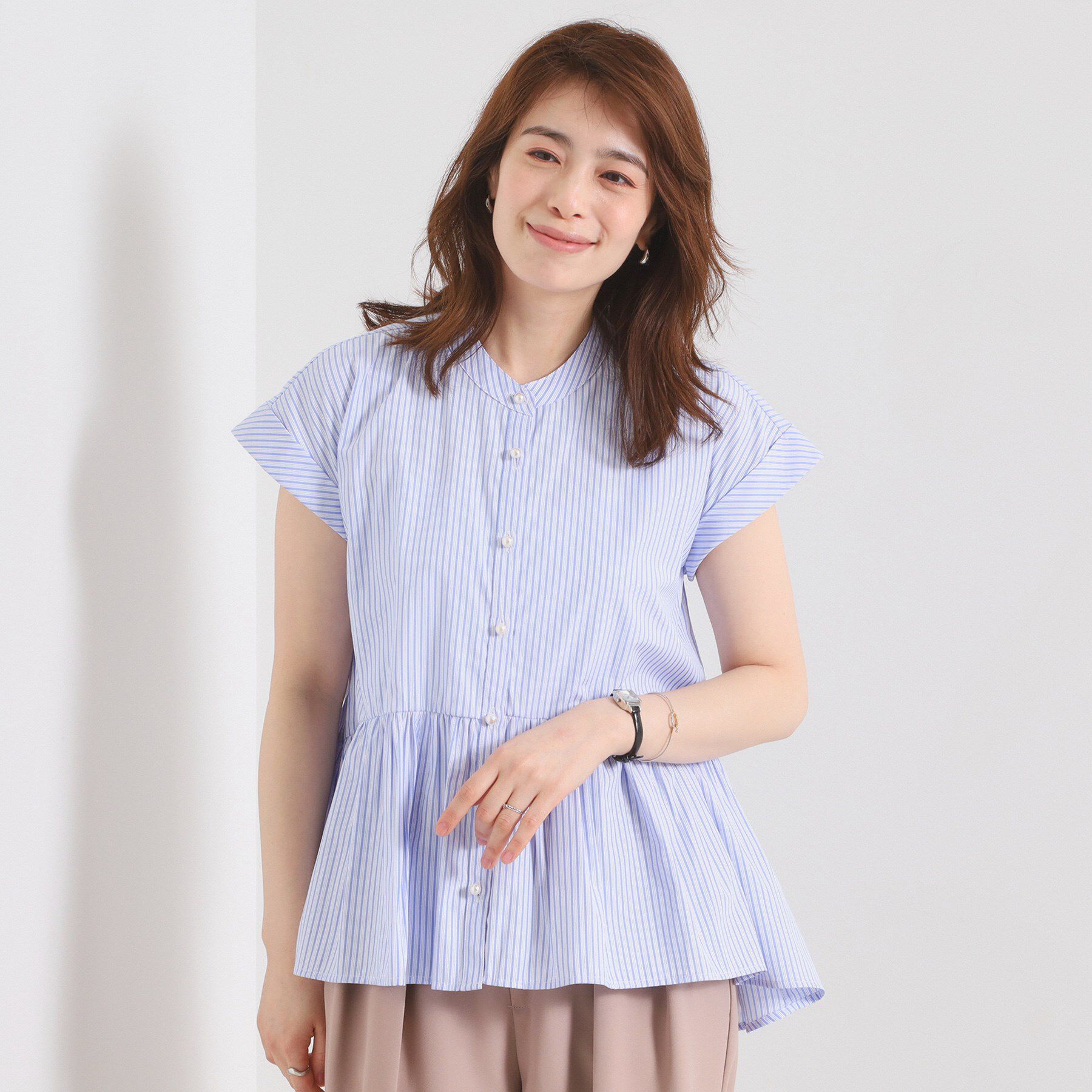 ITS&rsquo;DEMO「【接触冷感／手洗い可】ストライプペプラムブラウス」|シャツ・ブラウス|