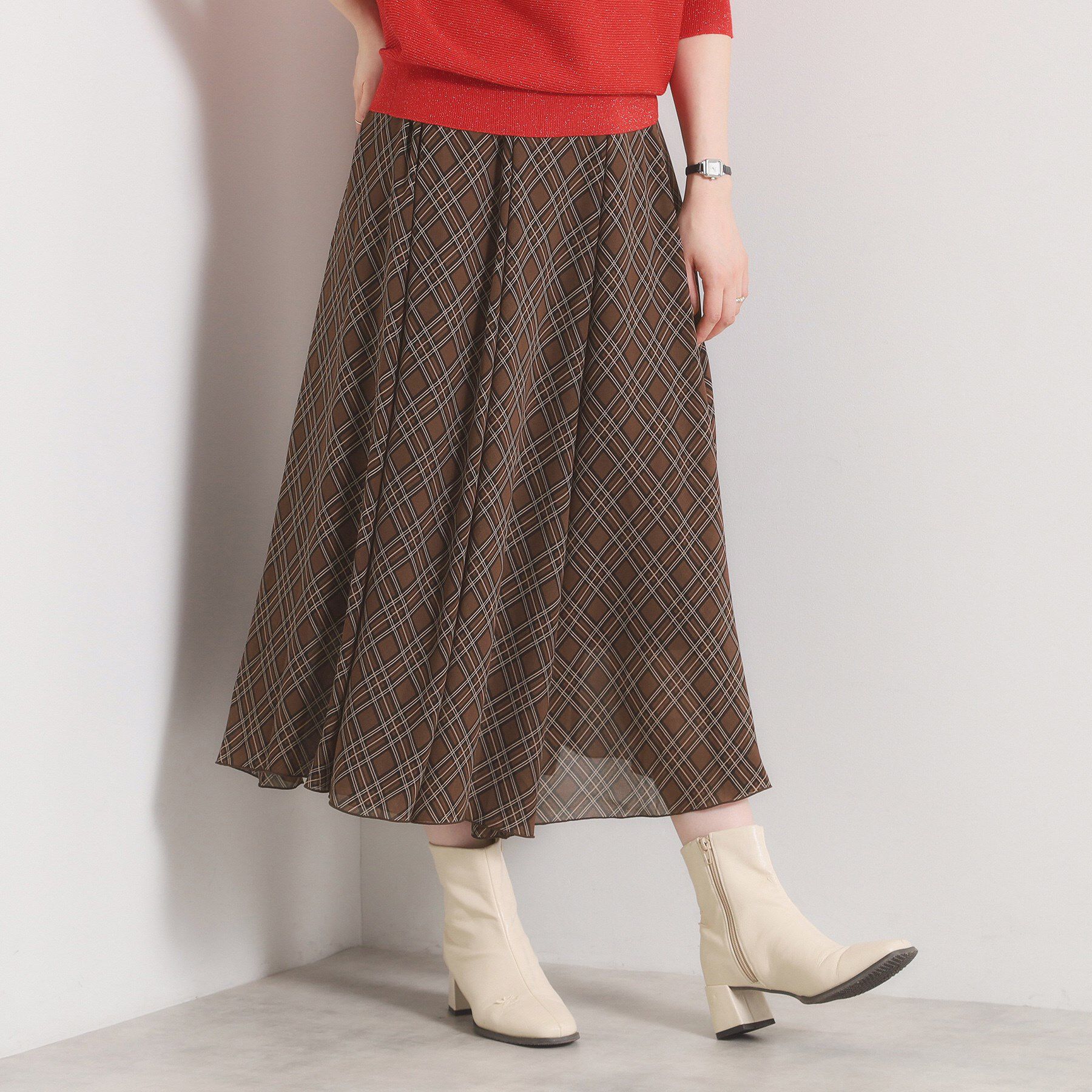 ITS&rsquo;DEMO「【手洗い可／ウエストゴム】シアーチェックフレアスカート」|スカート|