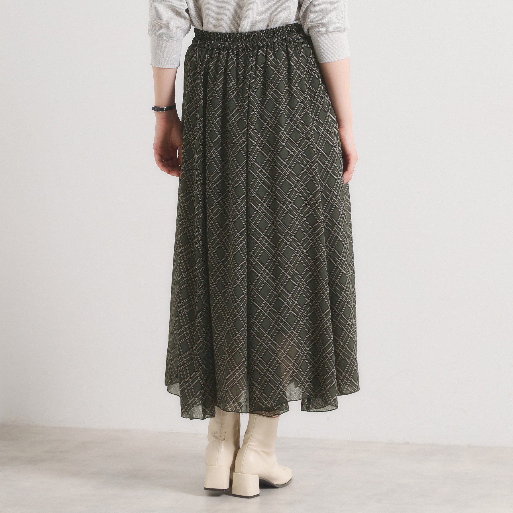 ITS&rsquo;DEMO「【手洗い可／ウエストゴム】シアーチェックフレアスカート」|スカート|