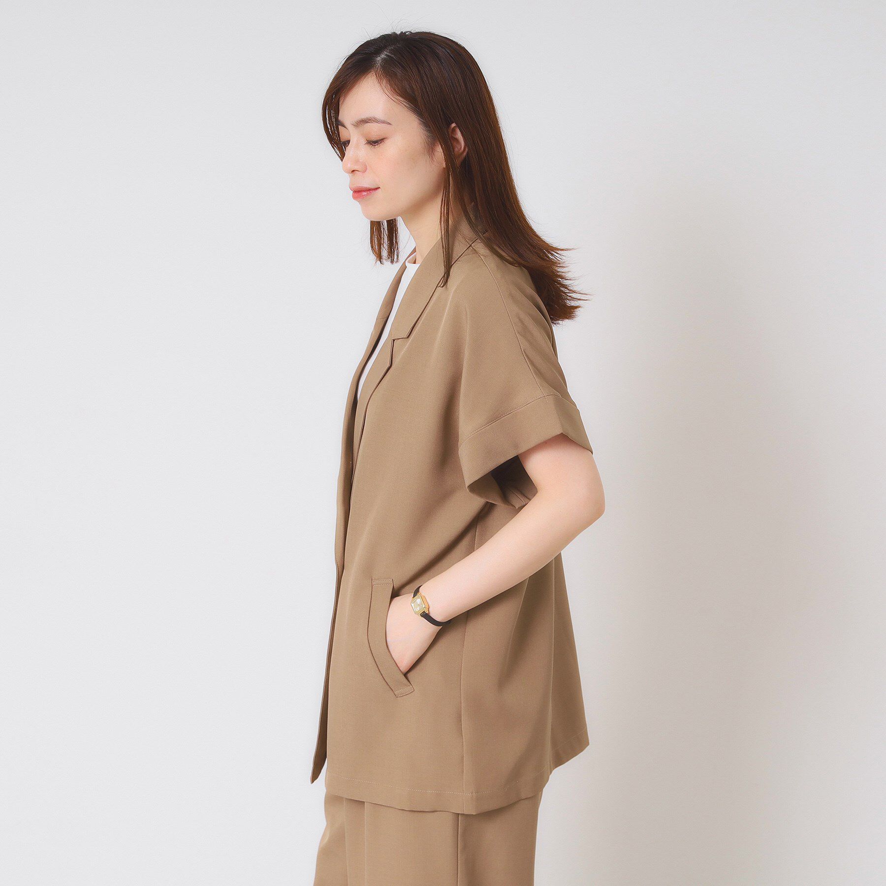 ITS&rsquo;DEMO「【手洗い可／セットアップ可】5分袖ジャケット」|テーラードジャケット|